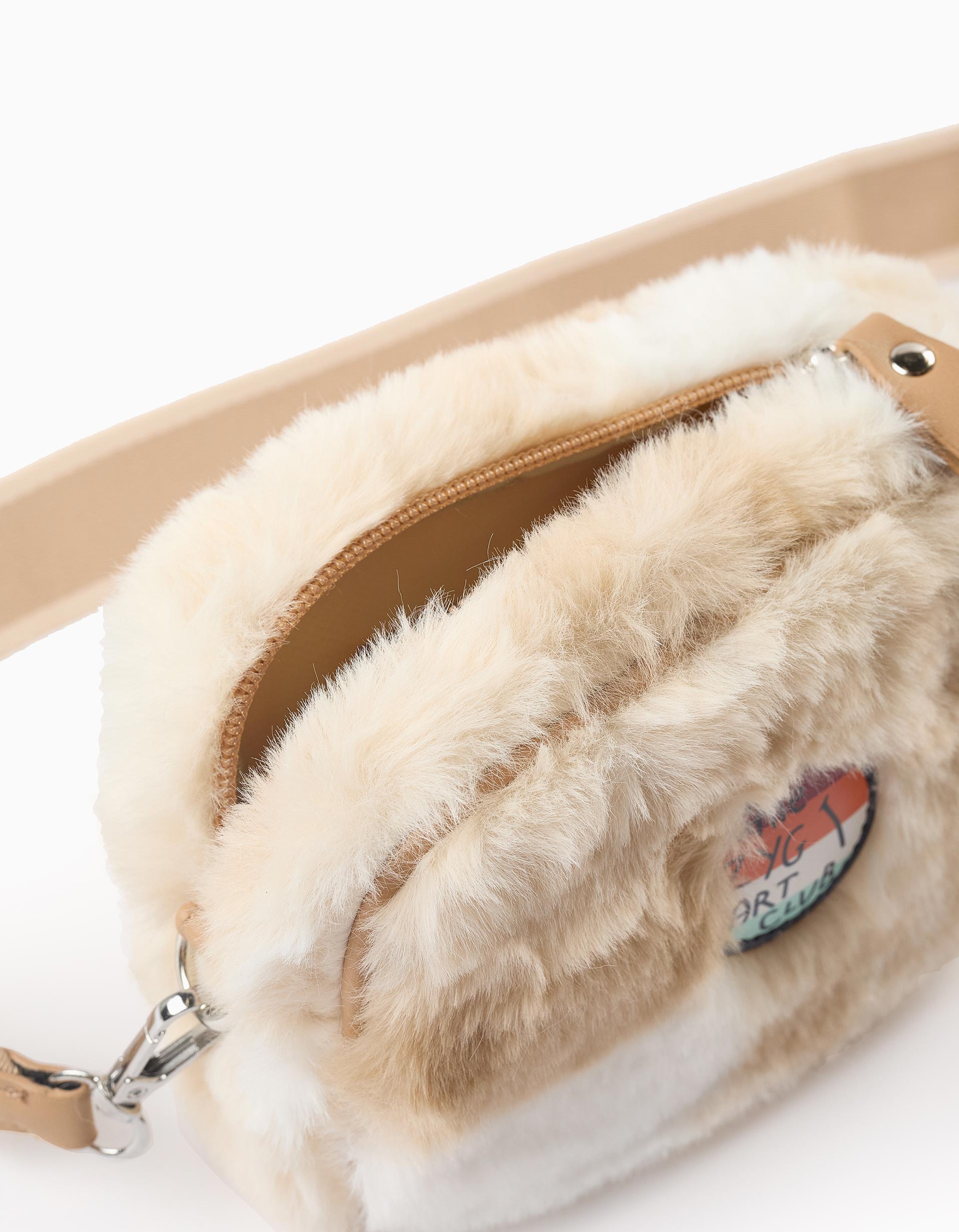 Crossbody Bag with Synthetic Fur for Baby Girls, Beige