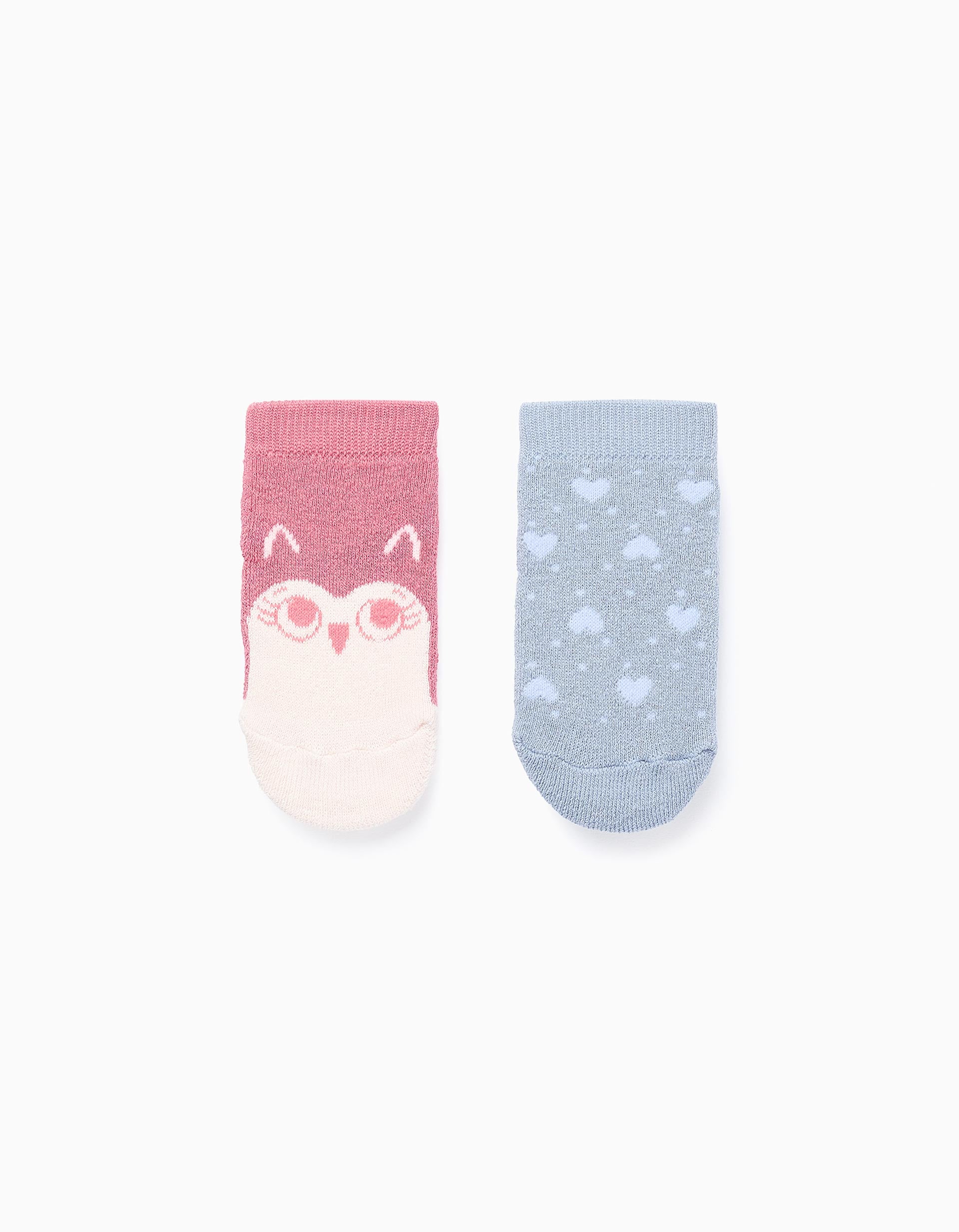 Pack 2 de Chaussettes Antidérapantes pour Bébé Fille 'Hearts', Bleu/Rose