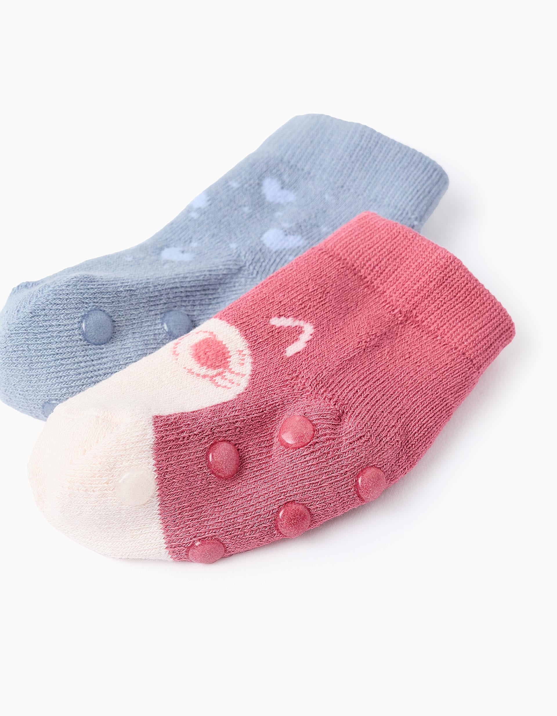 Pack 2 de Chaussettes Antidérapantes pour Bébé Fille 'Hearts', Bleu/Rose