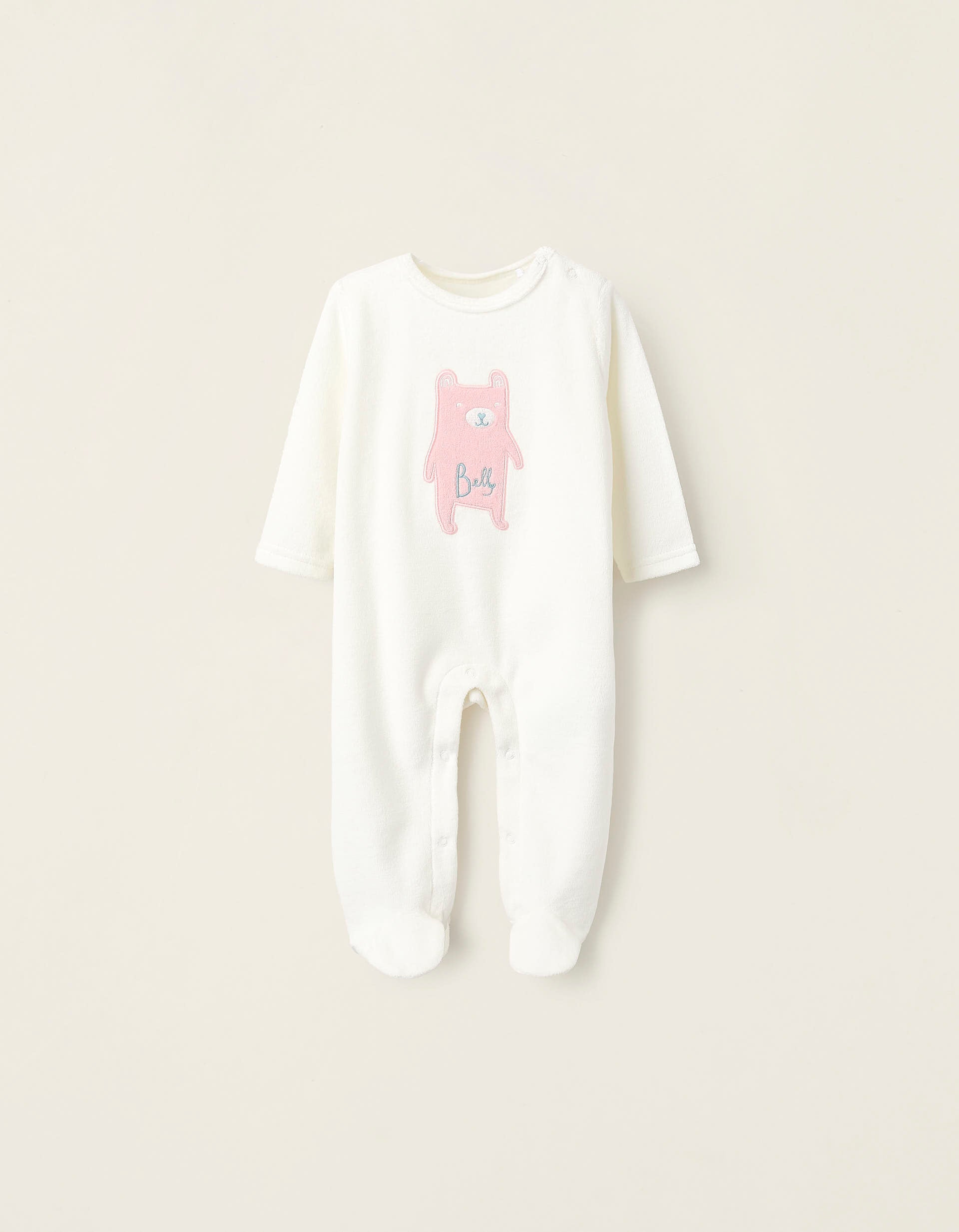 Babygrow de Veludo para Bebé Menina 'Urso', Branco/Rosa