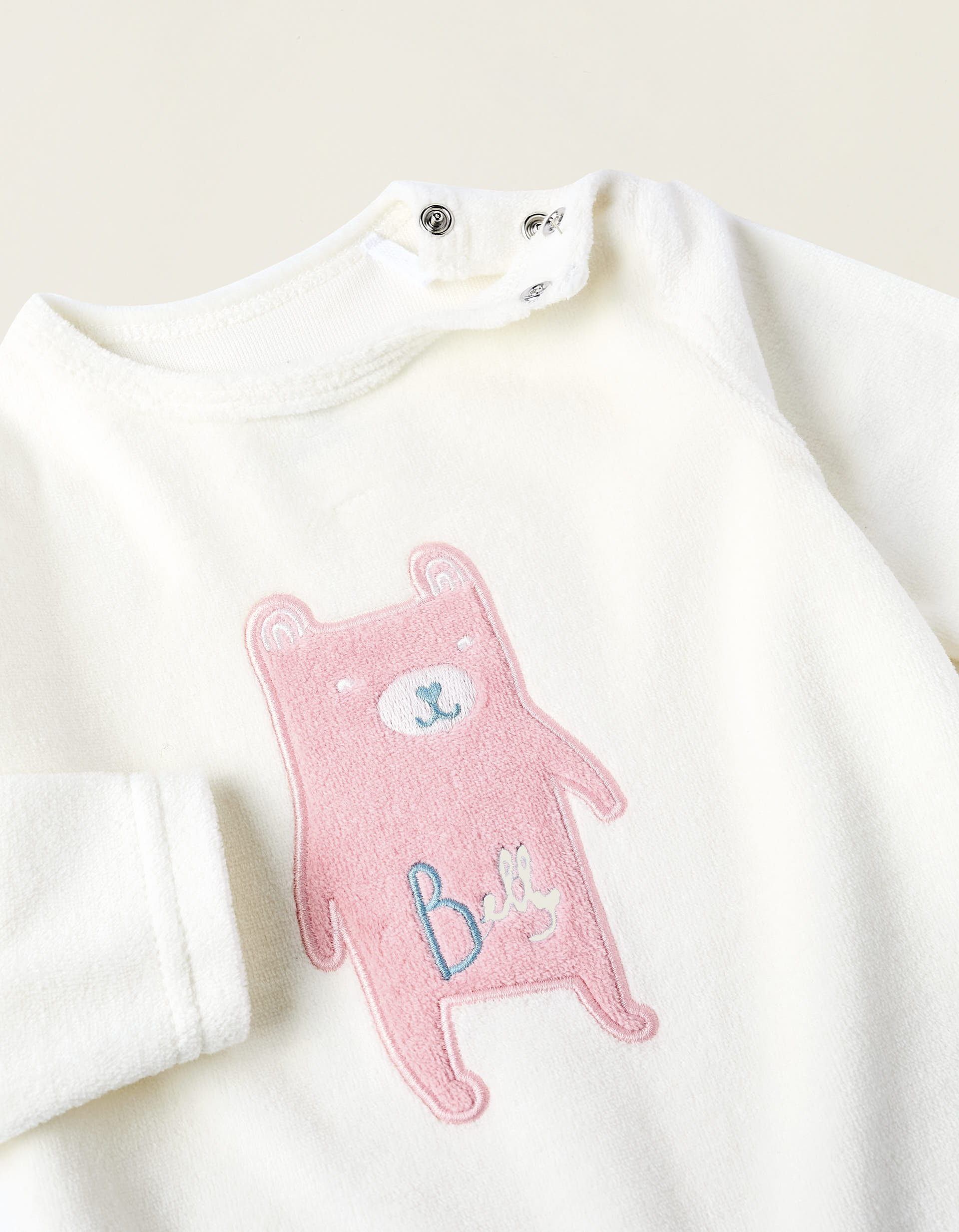 Babygrow de Veludo para Bebé Menina 'Urso', Branco/Rosa