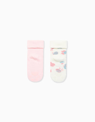 Pack of 2 Non-Slip Socks for Baby Girls 'Fox', White/Pink