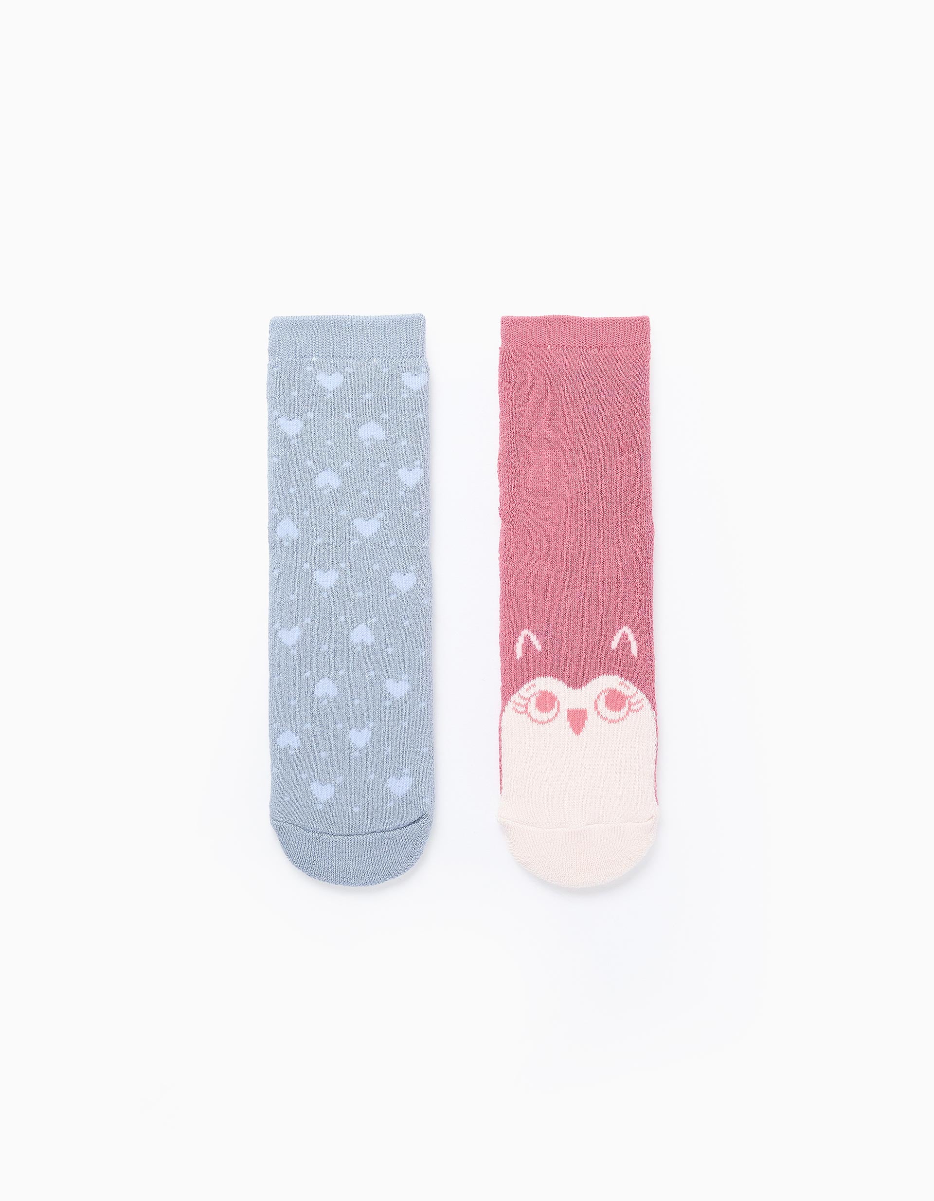 Pack 2 Chaussettes Antidérapantes pour Fille 'Chouette', Rose/Bleu