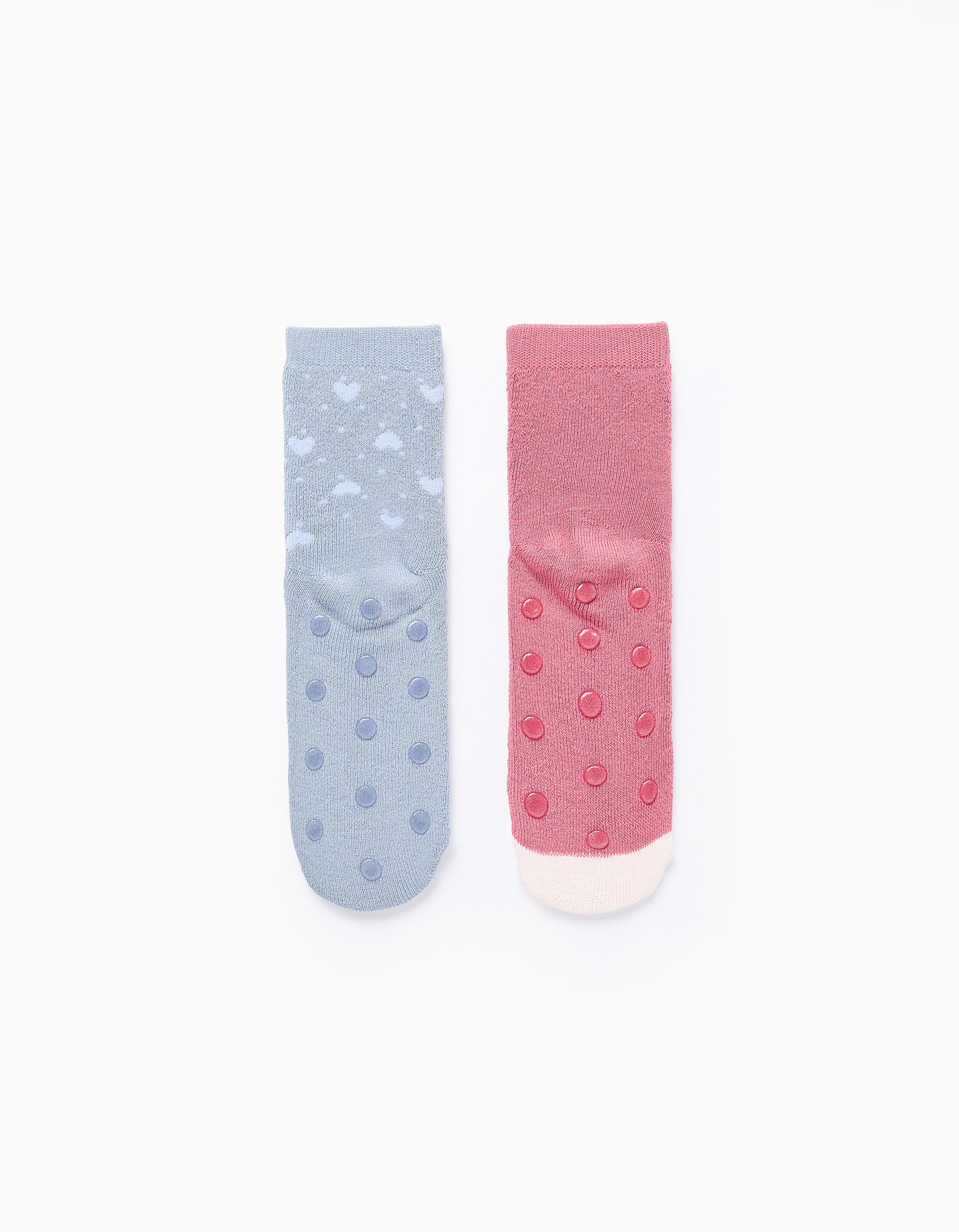 Pack of 2 Non-Slip Socks for Girls 'Owl', Pink/Blue