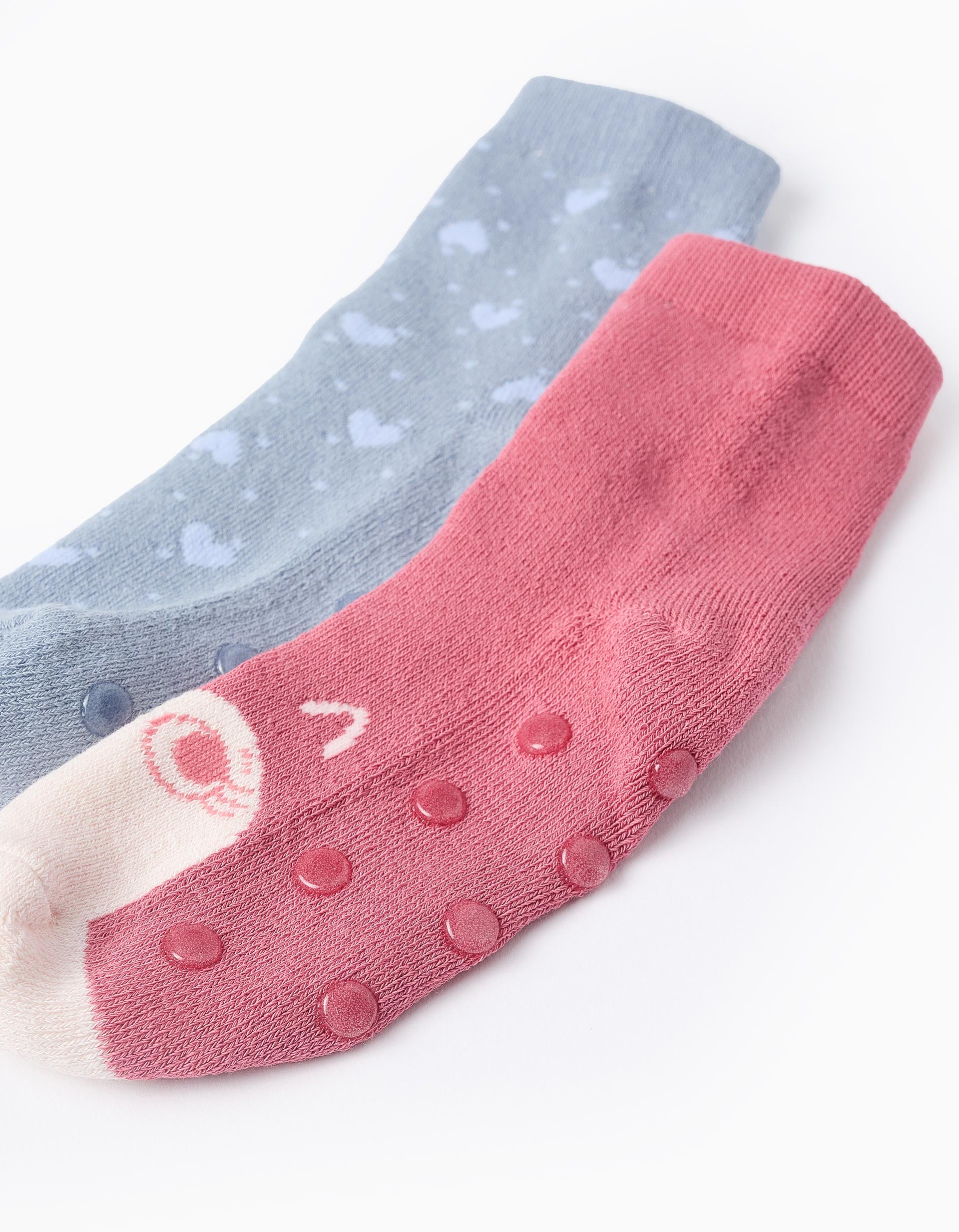 Pack 2 Chaussettes Antidérapantes pour Fille 'Chouette', Rose/Bleu