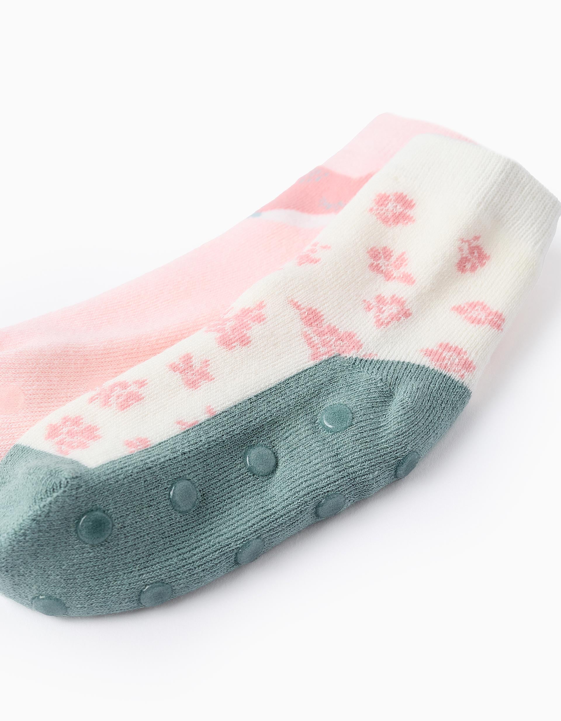 Pack 2 Chaussettes Antidérapantes pour Fille 'Renard', Rose/Vert