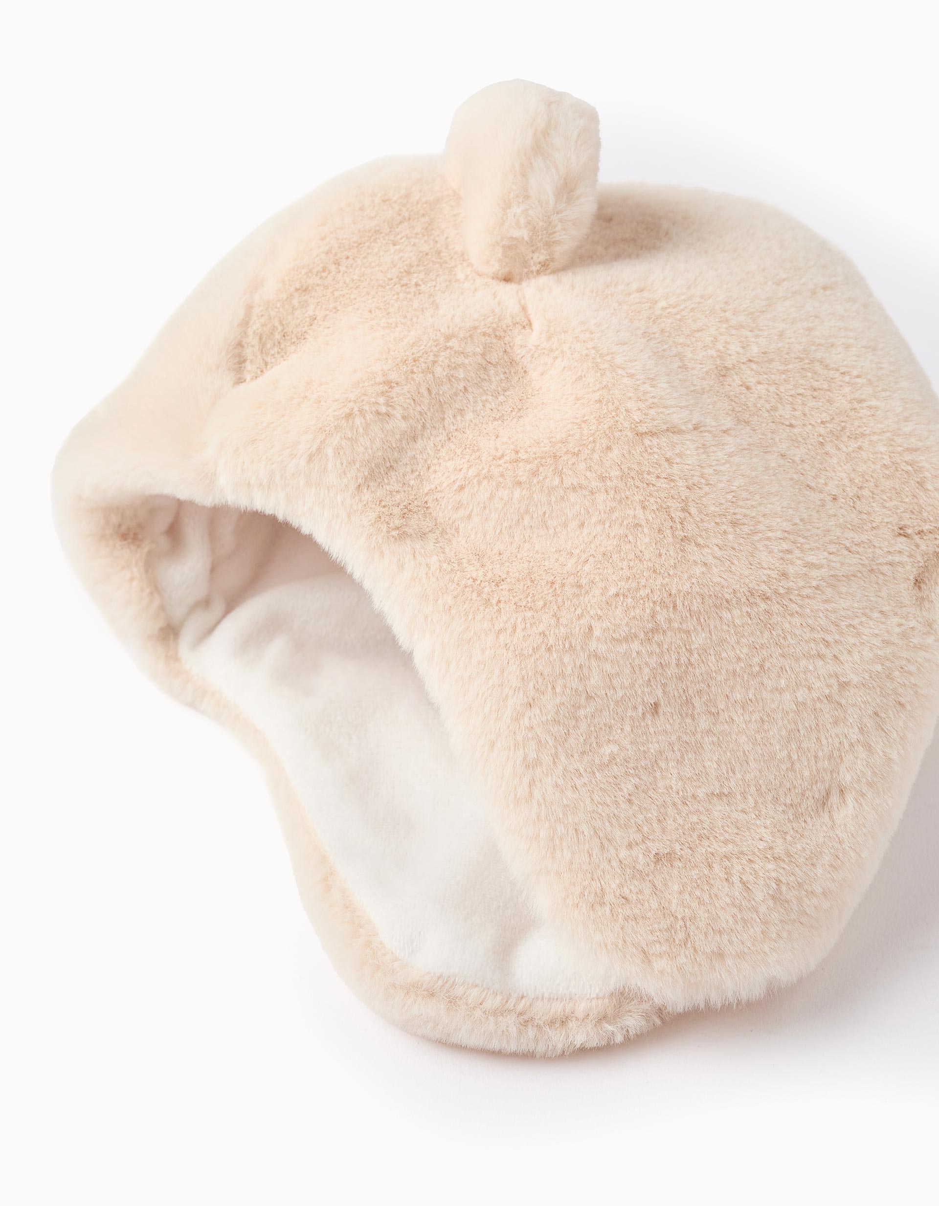 Bonnet En Fausse Fourrure Avec Oreilles Pour Bébé Fille, Beige