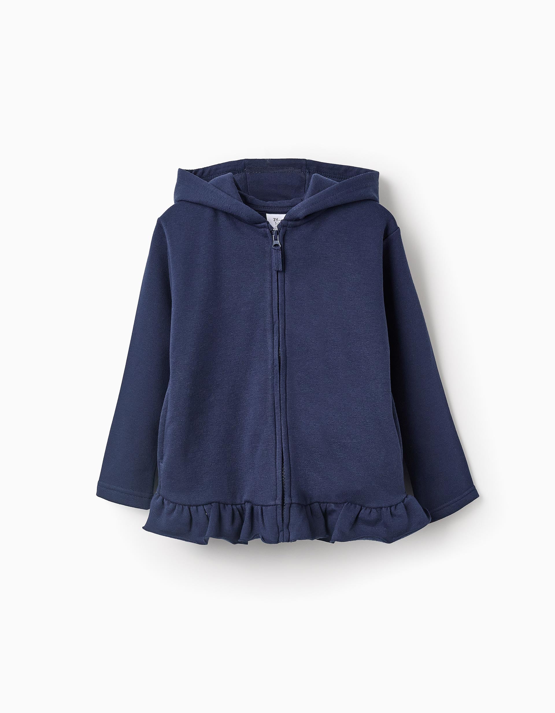 Chaqueta perchado con Capucha y volantes para niña, Azul Oscuro