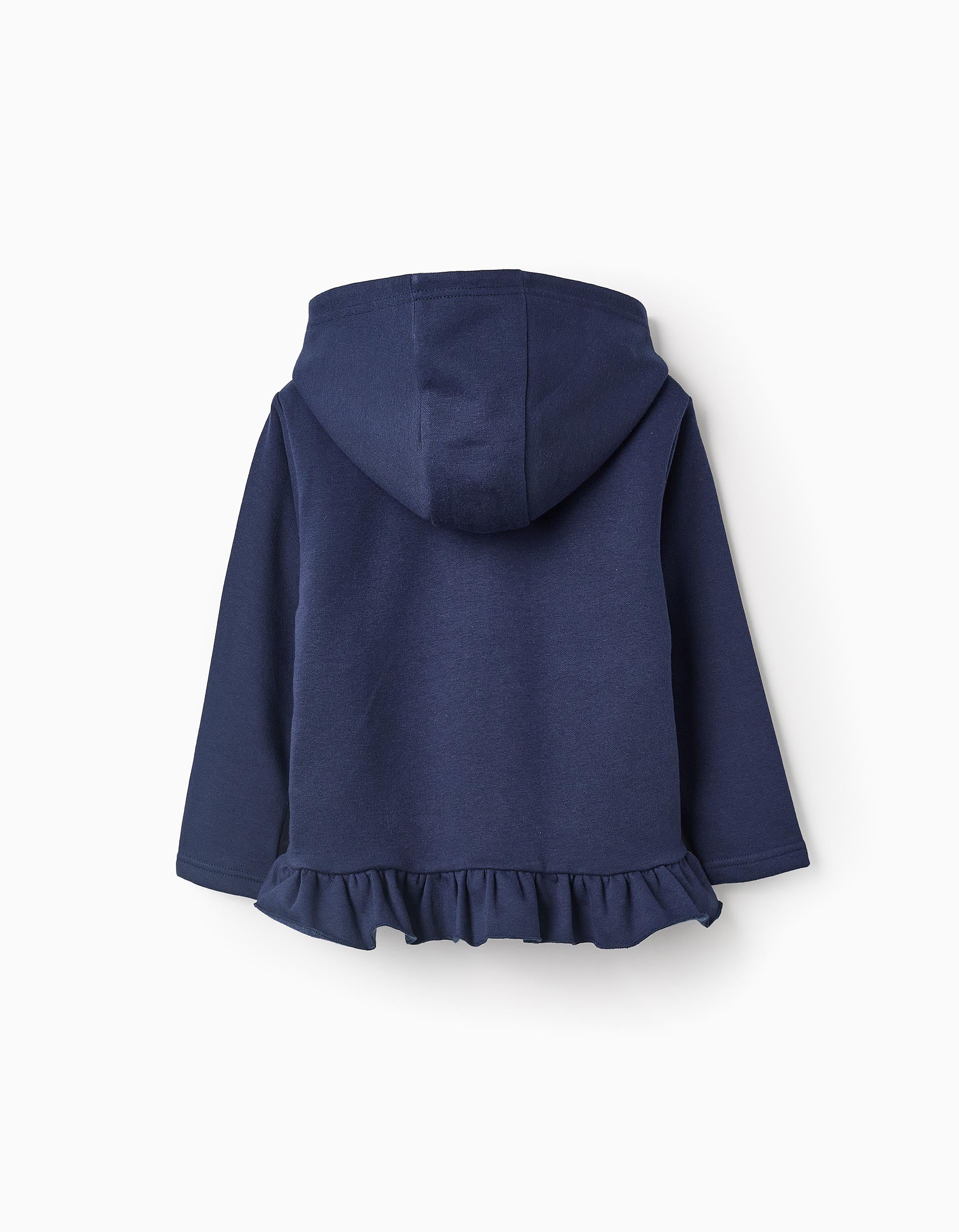 Veste Grattée avec Capuche et Volants pour Fille, Bleu Foncé