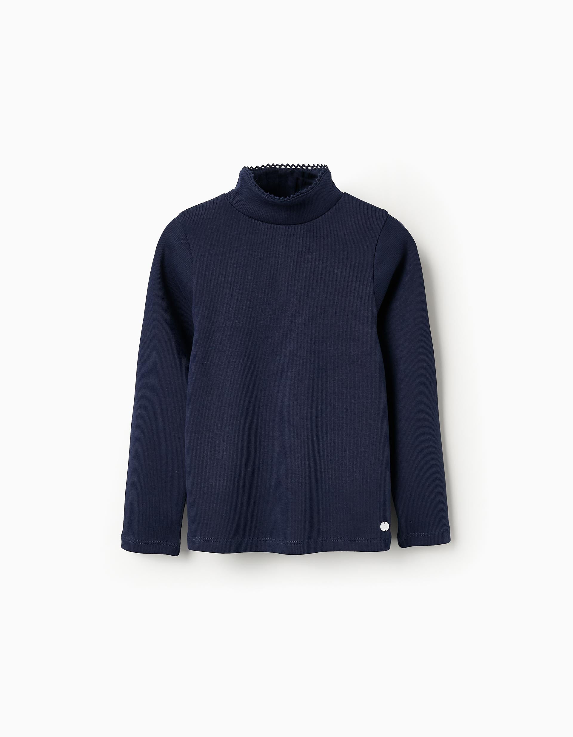 Ribbed Mock Turtleneck Jumper for Girls, Dark Blue