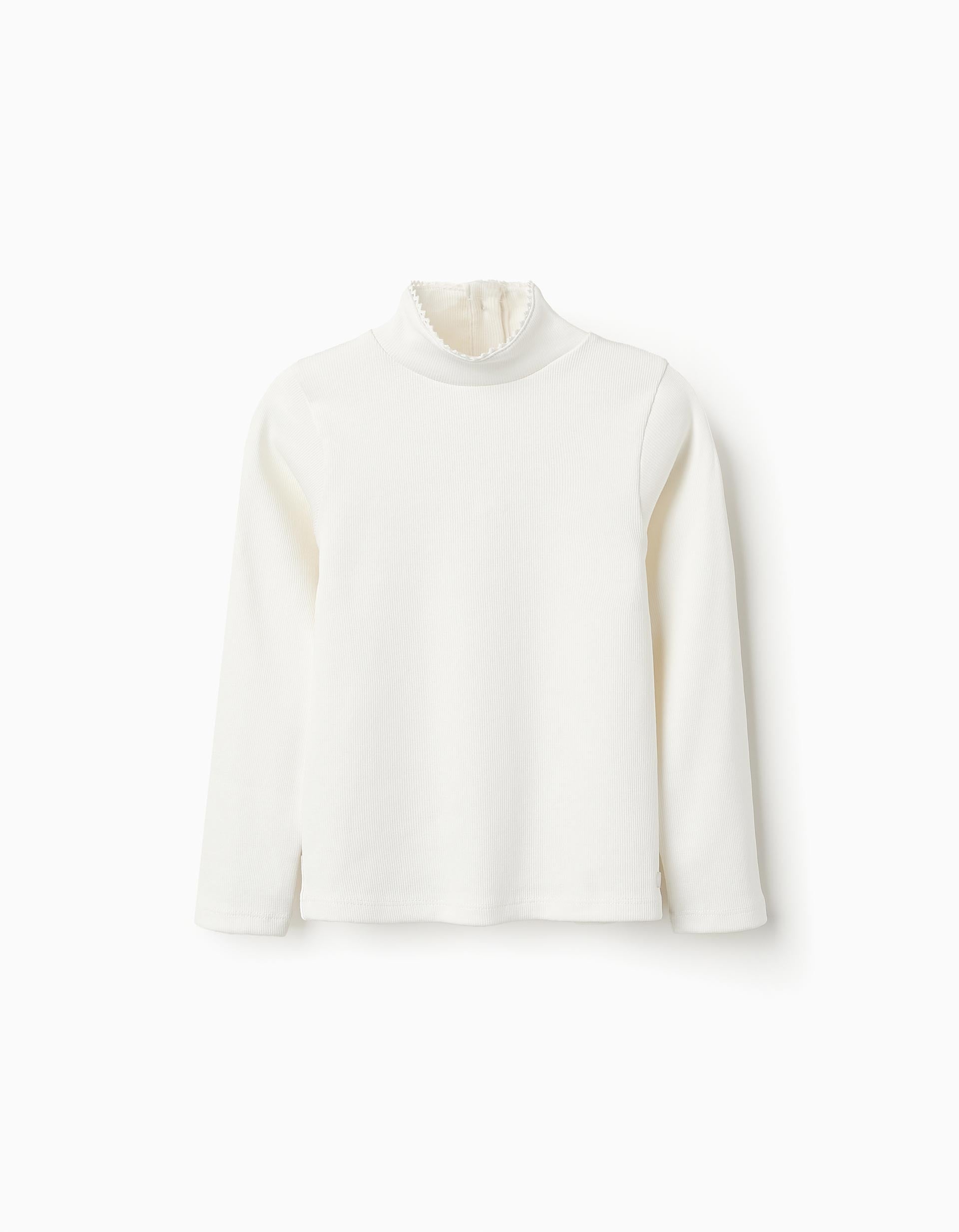 Pull Côtelé à Col Roulé pour Fille, Blanc