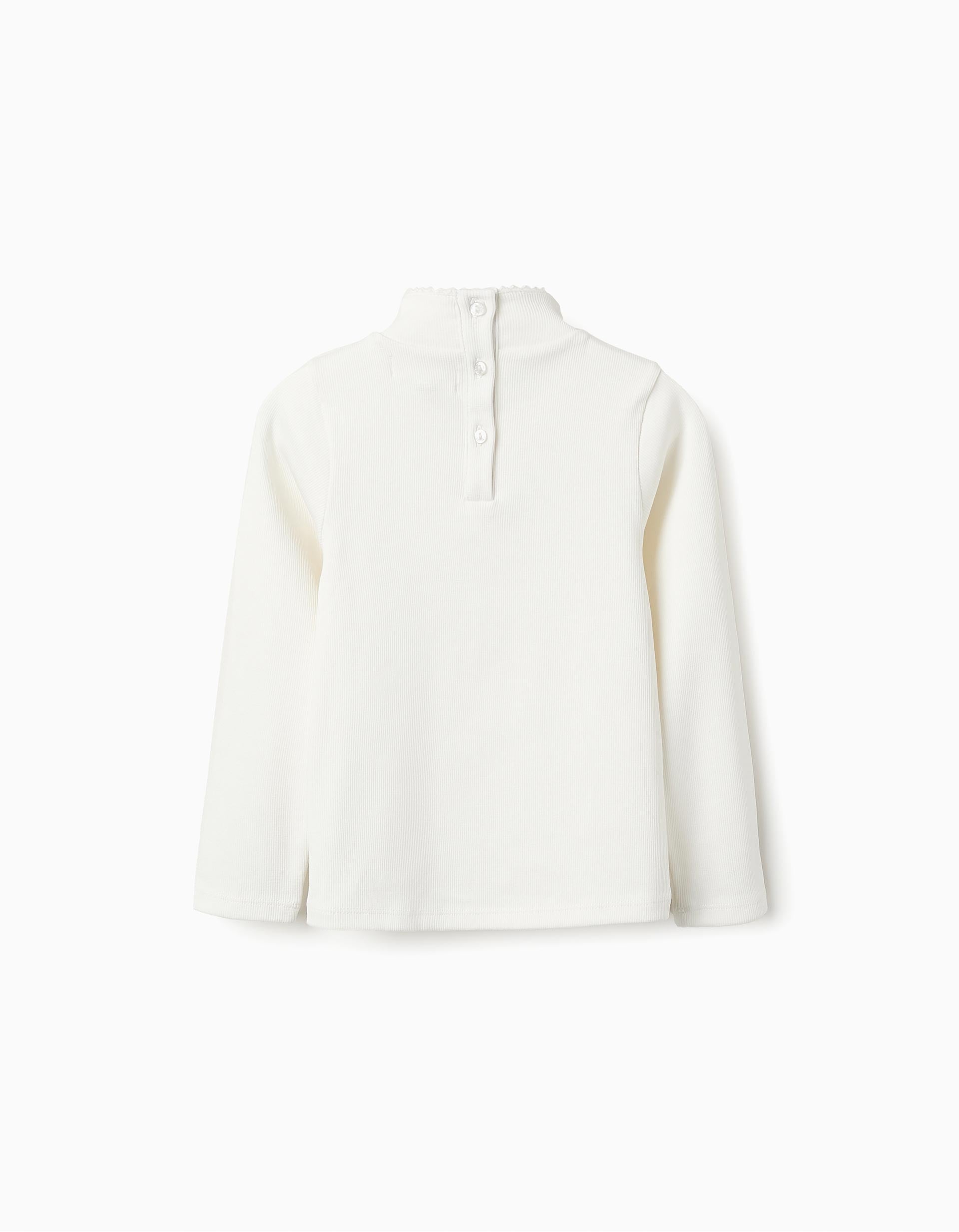 Pull Côtelé à Col Roulé pour Fille, Blanc