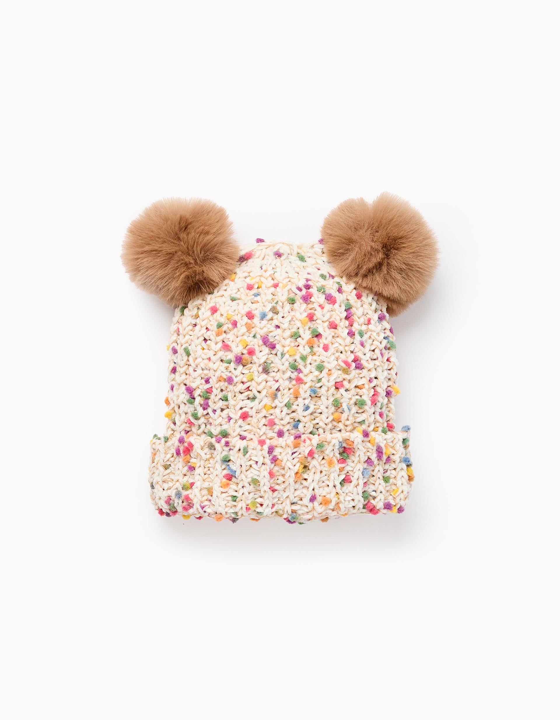 Bonnet à Pompons pour Bébé Fille, Multicolore