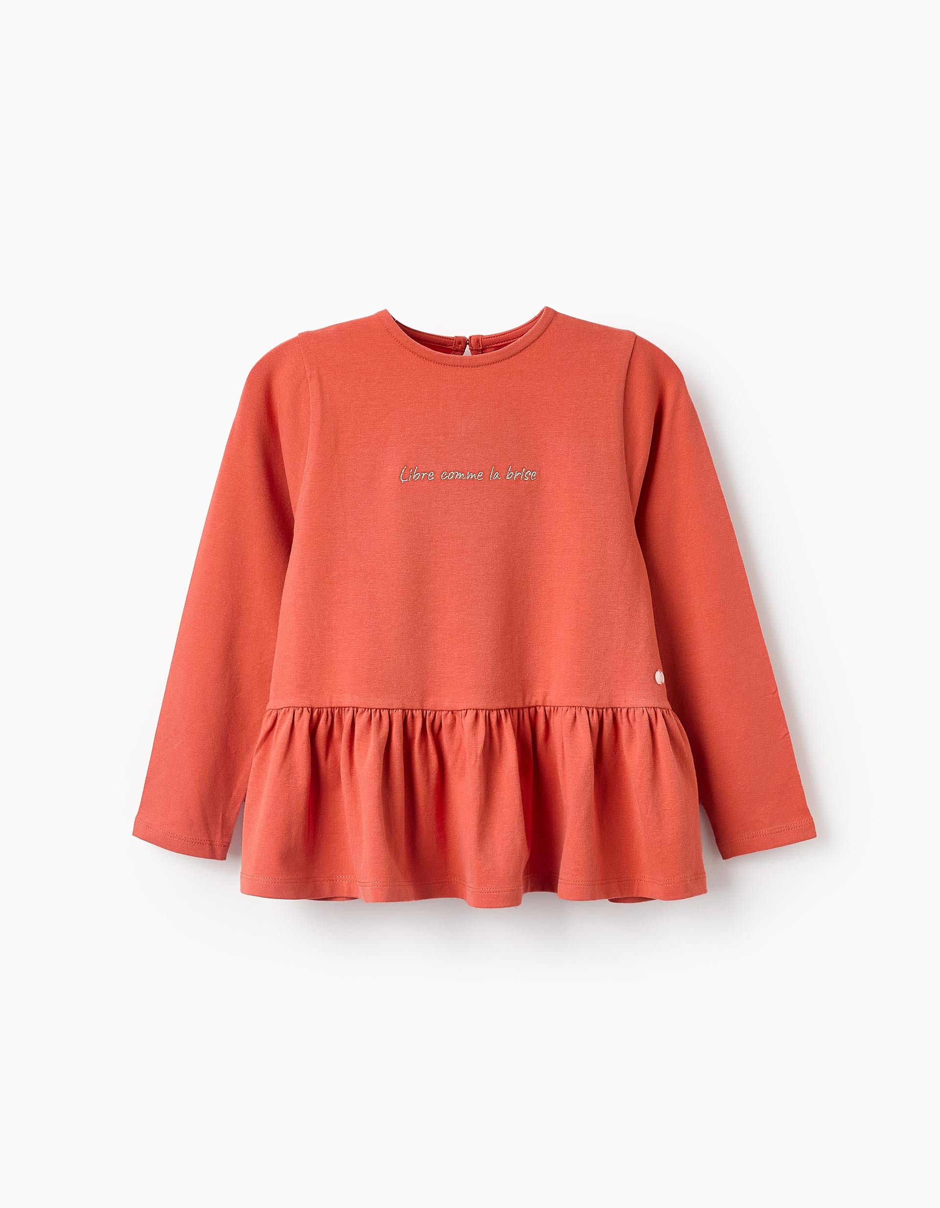 T-shirt com Bordado e Folhos para Menina, Laranja