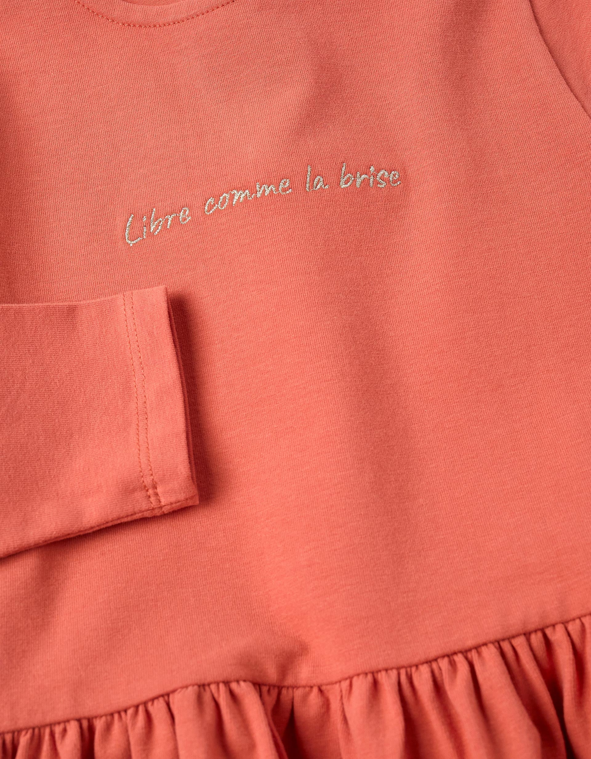 T-shirt with Embroidery and Ruffles for Girls, Orange