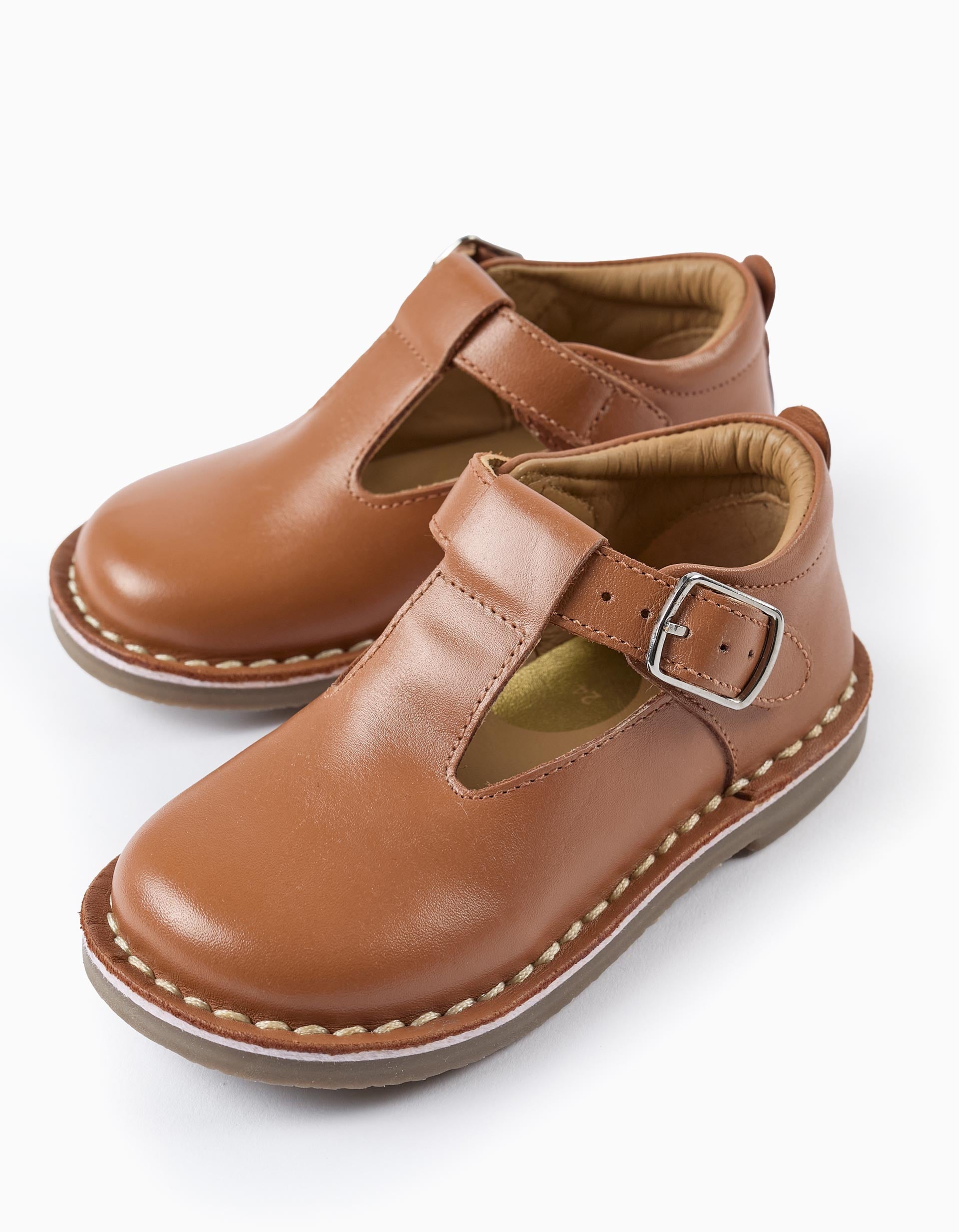 Chaussures Mary Jane en Cuir pour Bébé Fille, Camel