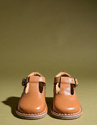 Sapatos Mary Jane de Pele para Bebé Menina, Camel