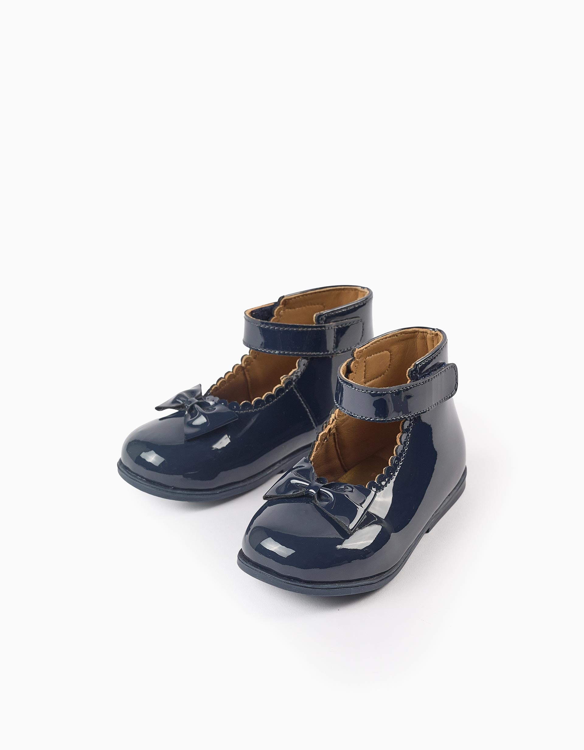 Ballerines Cheville en Cuir Vernis Bébé Fille, Bleu Foncé