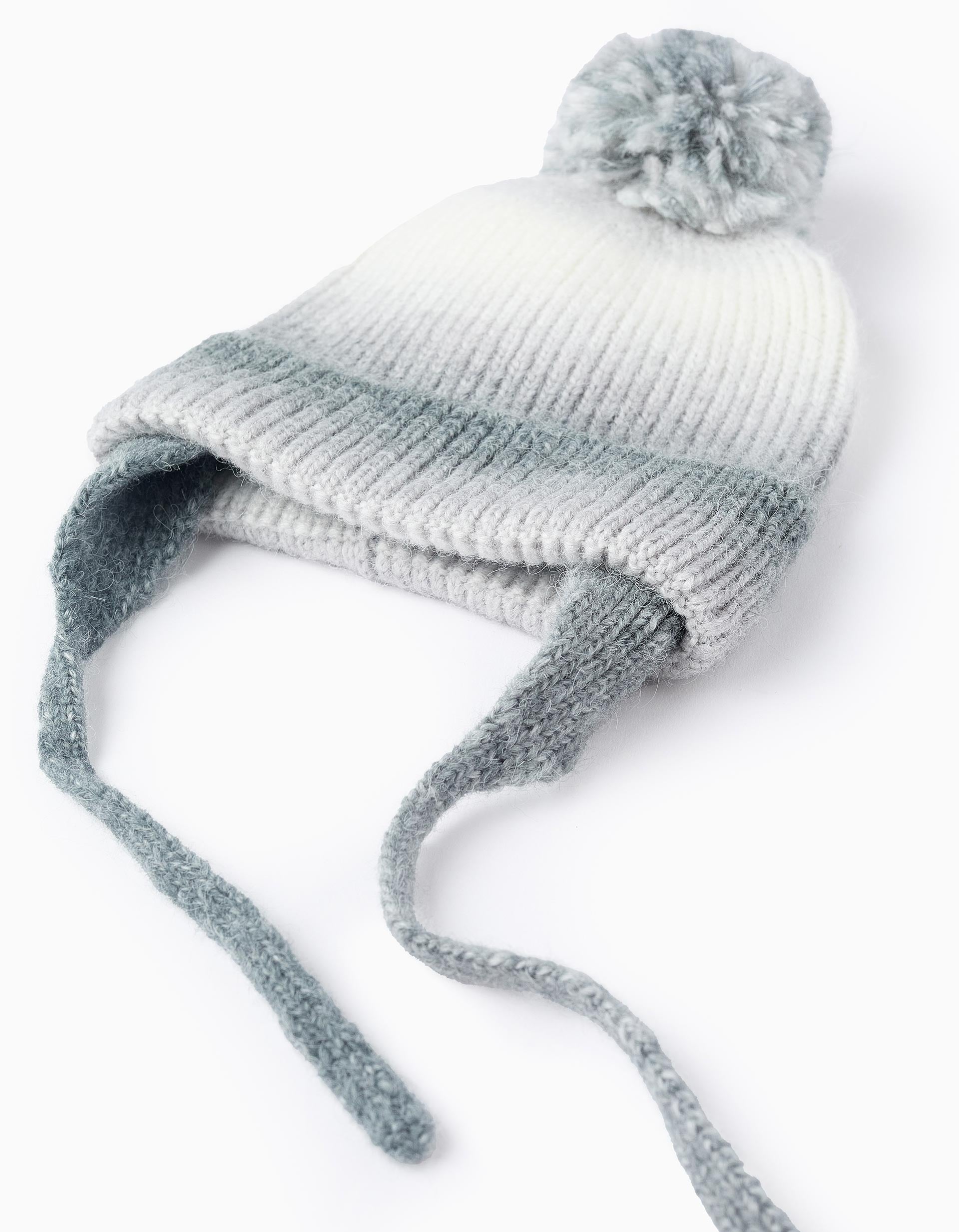 Gorro de Malha Degradé para Bebé, Branco/Cinza