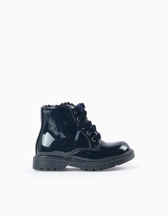 Botas de Verniz com Fecho de Correr para Bebé Menina, Azul Escuro