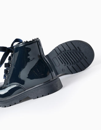 Botas de Verniz com Fecho de Correr para Bebé Menina, Azul Escuro