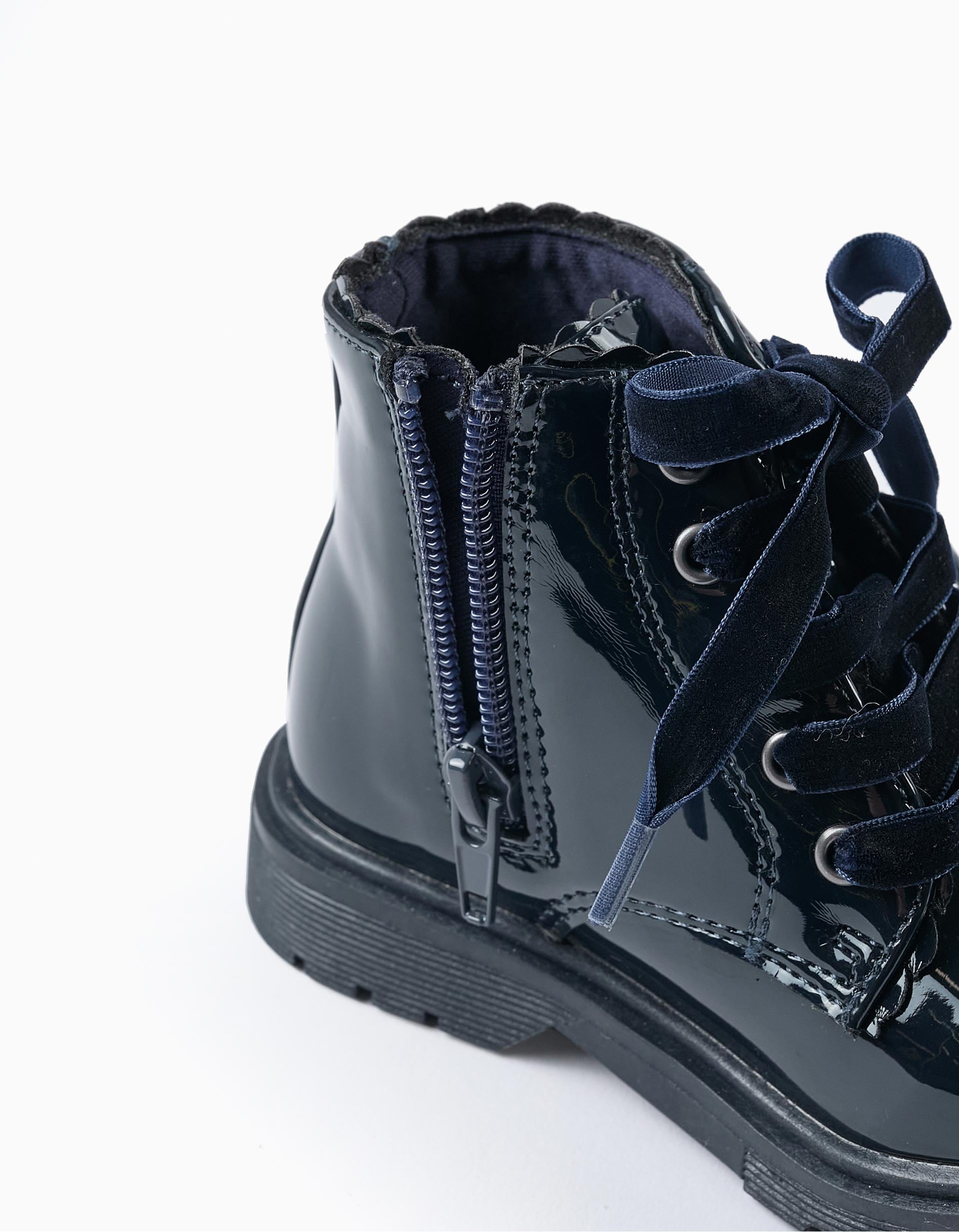 Patent Boots with Zip for Baby Girls, Dark Blue