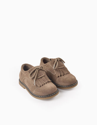 Zapatos de Ante con Flecos para Bebé, Beige Claro