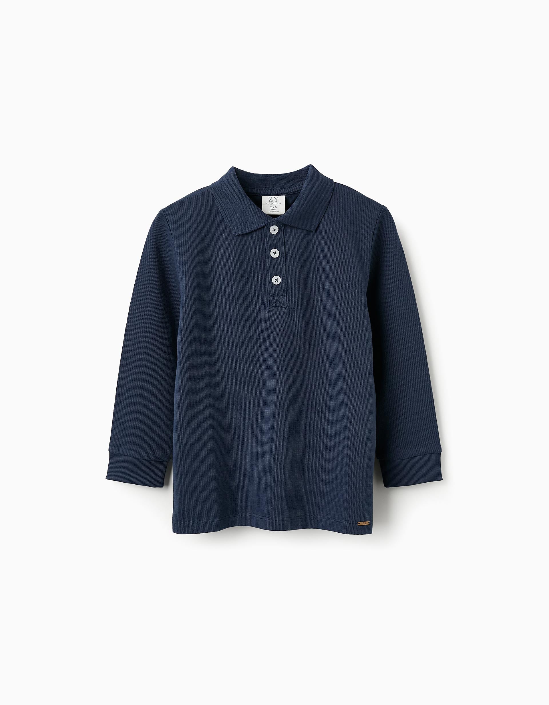 Polo de Manga Larga para Niño, Azul Oscuro