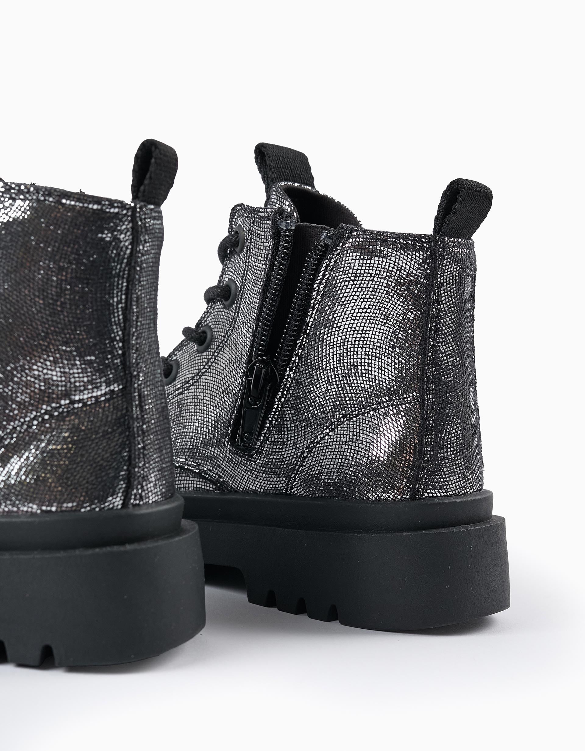 Bottes Brillantes avec Fermeture Éclair pour Fille, Argenté/Noir