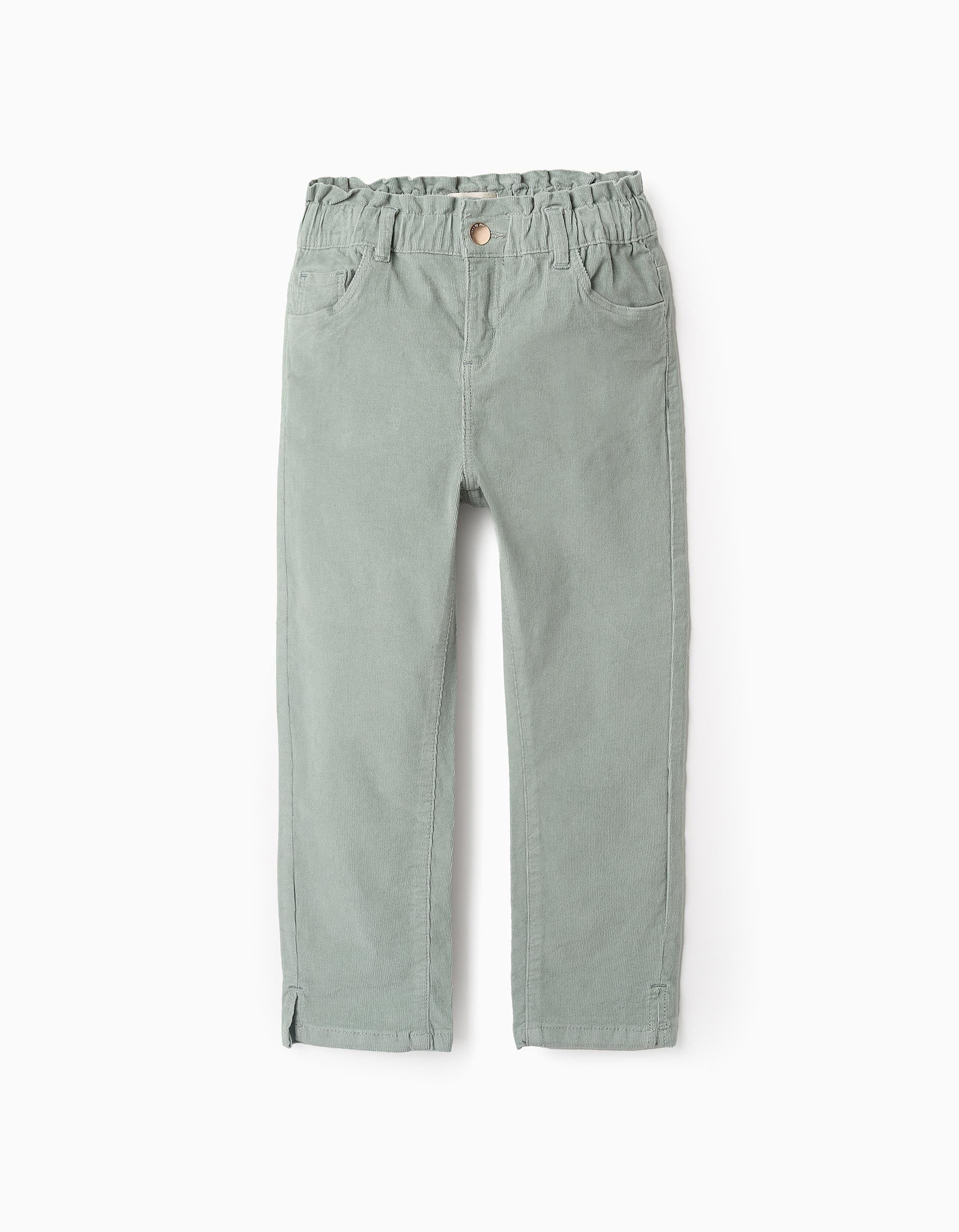 Pantalon en Velours Côtelé pour Fille 'Paperbag', Vert