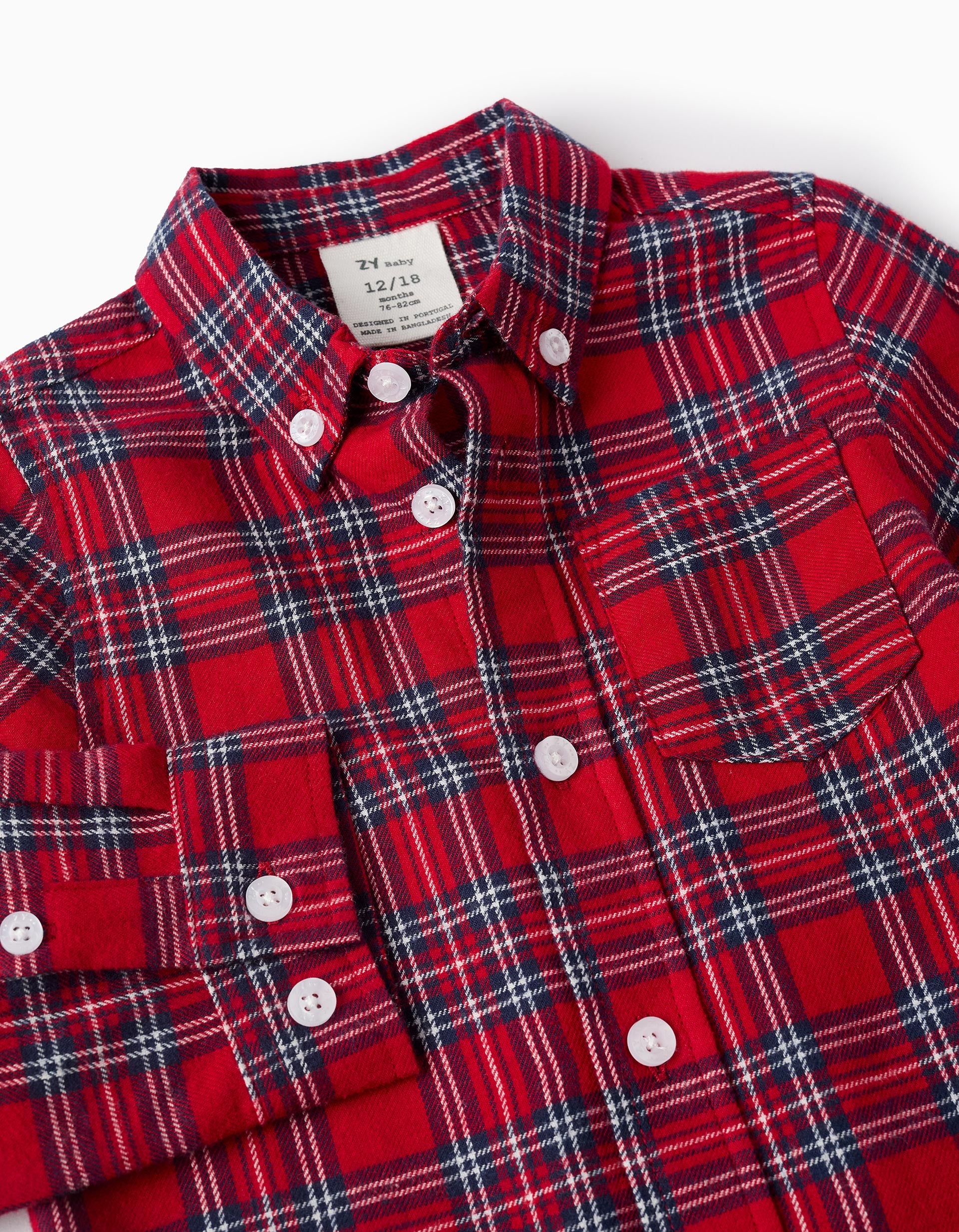 Flannel Checked Shirt for Baby Boys, Red