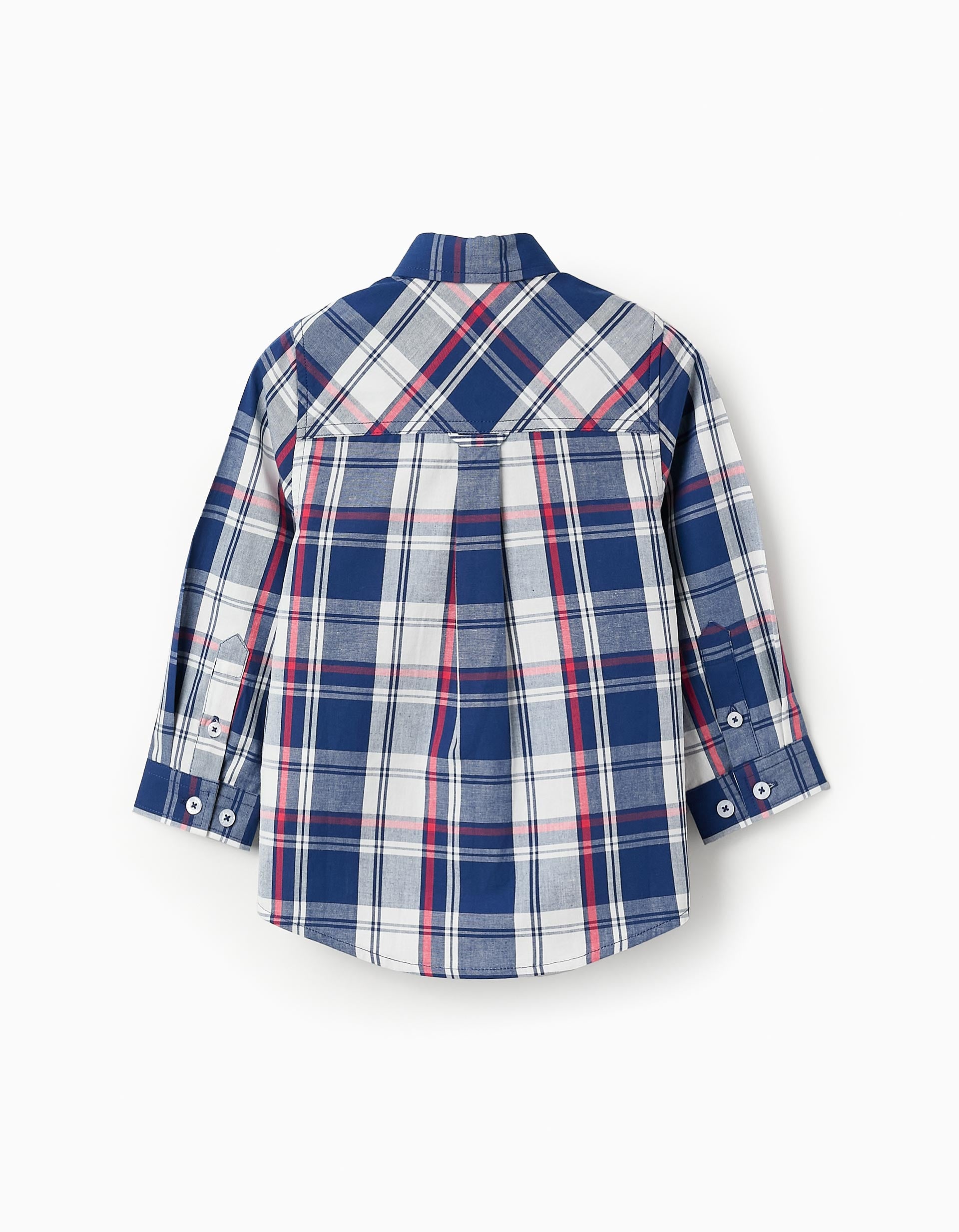 Camisa de Algodón con Cuadros para Bebé Niño, Azul/Rojo/Blanco