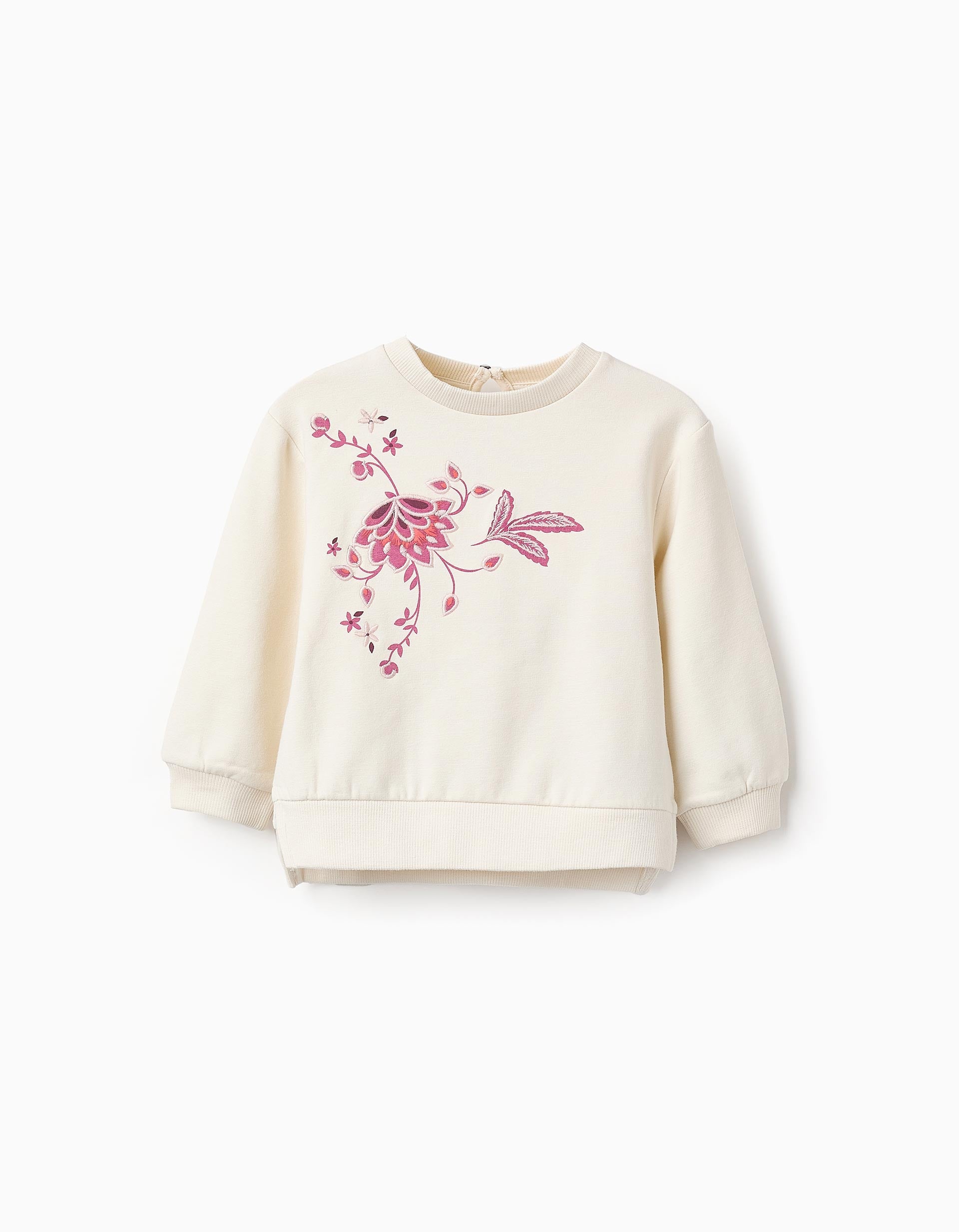 Sudadera Perchada con Bordados para Bebé Niña, Blanco/Rosa