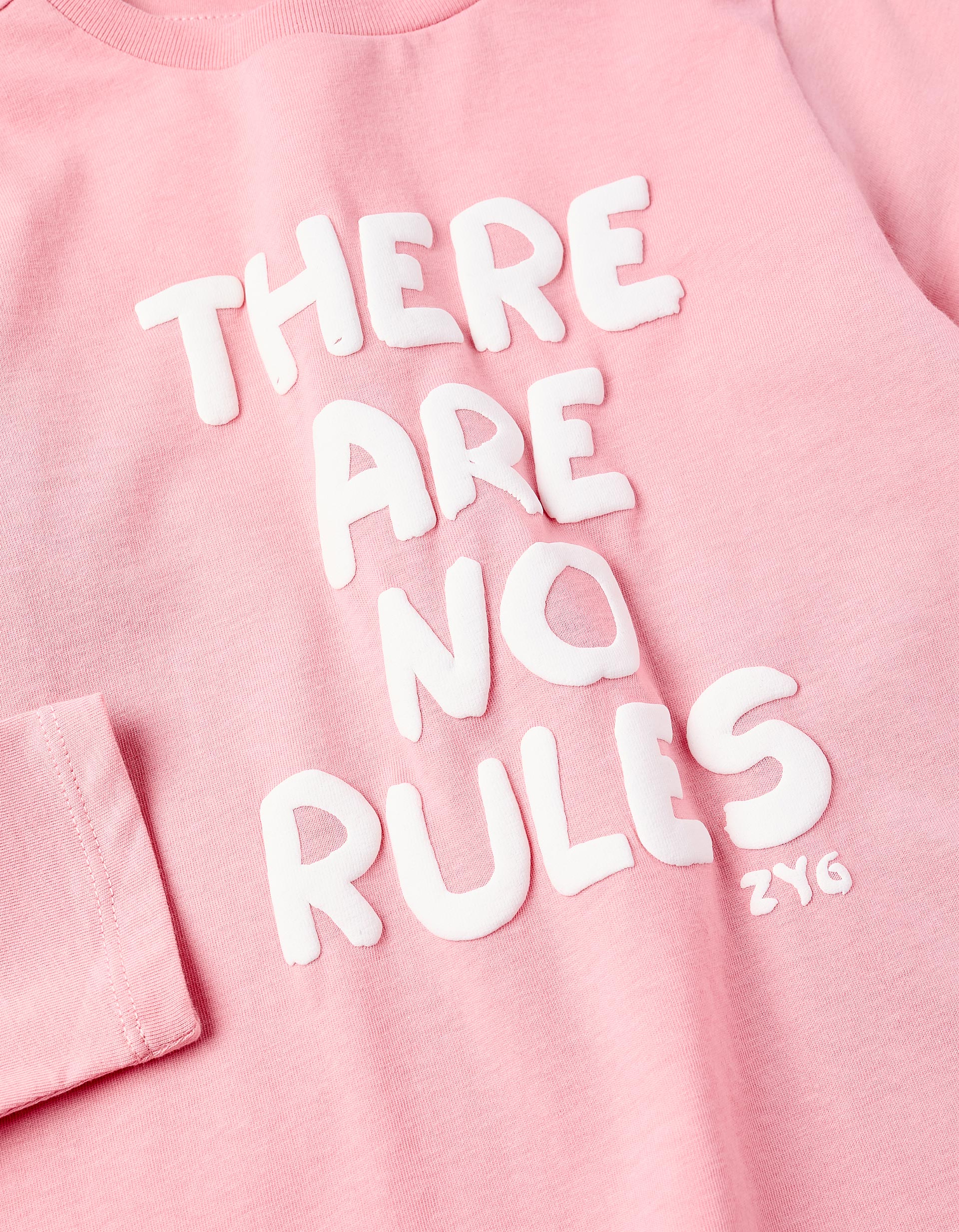 Long-sleeved Cotton T-shirt for Girls 'No Rules', Pink