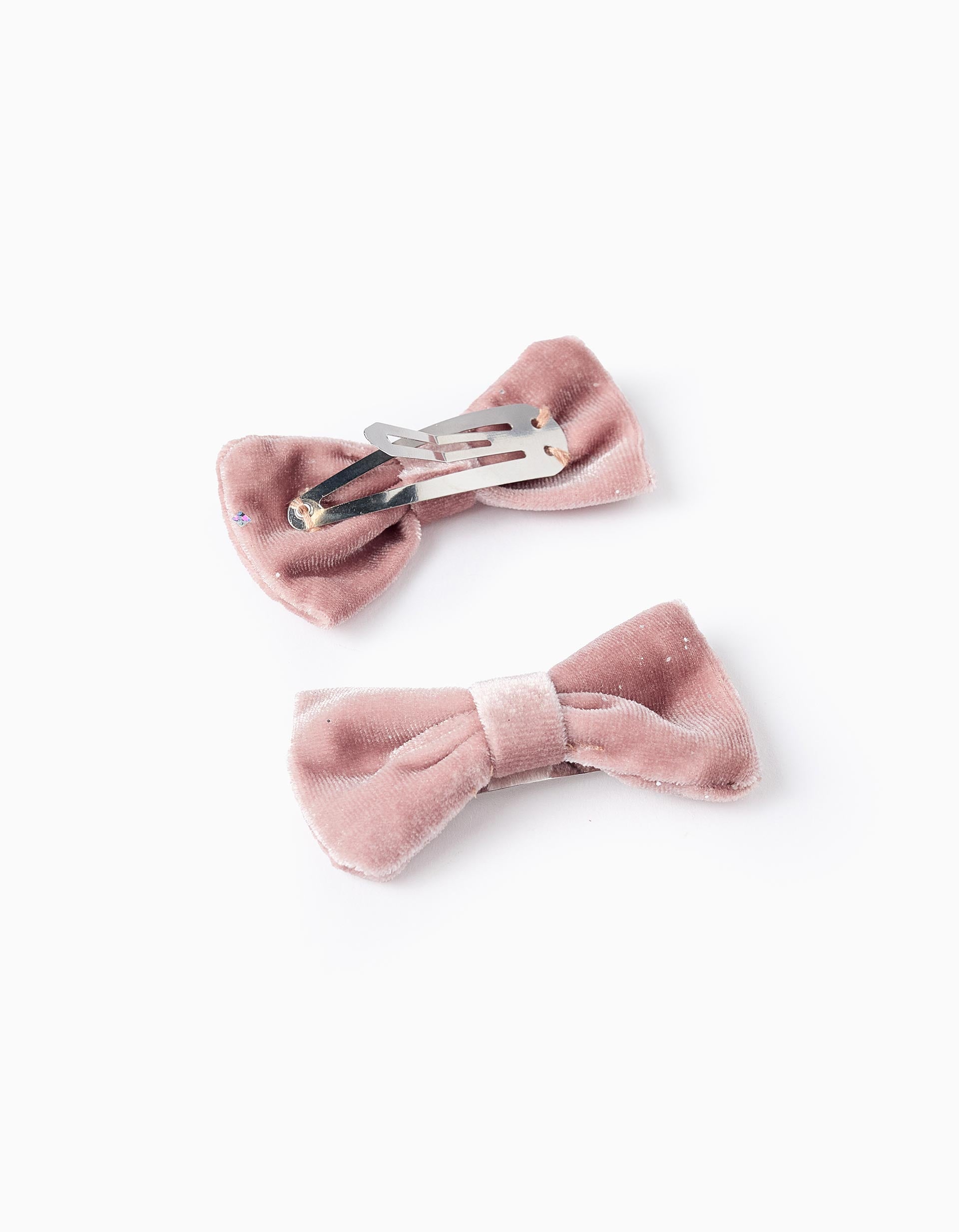 Pack of 2 Hair Clips with Velvet Bow and Sparkles for Babies and Girls, Pink