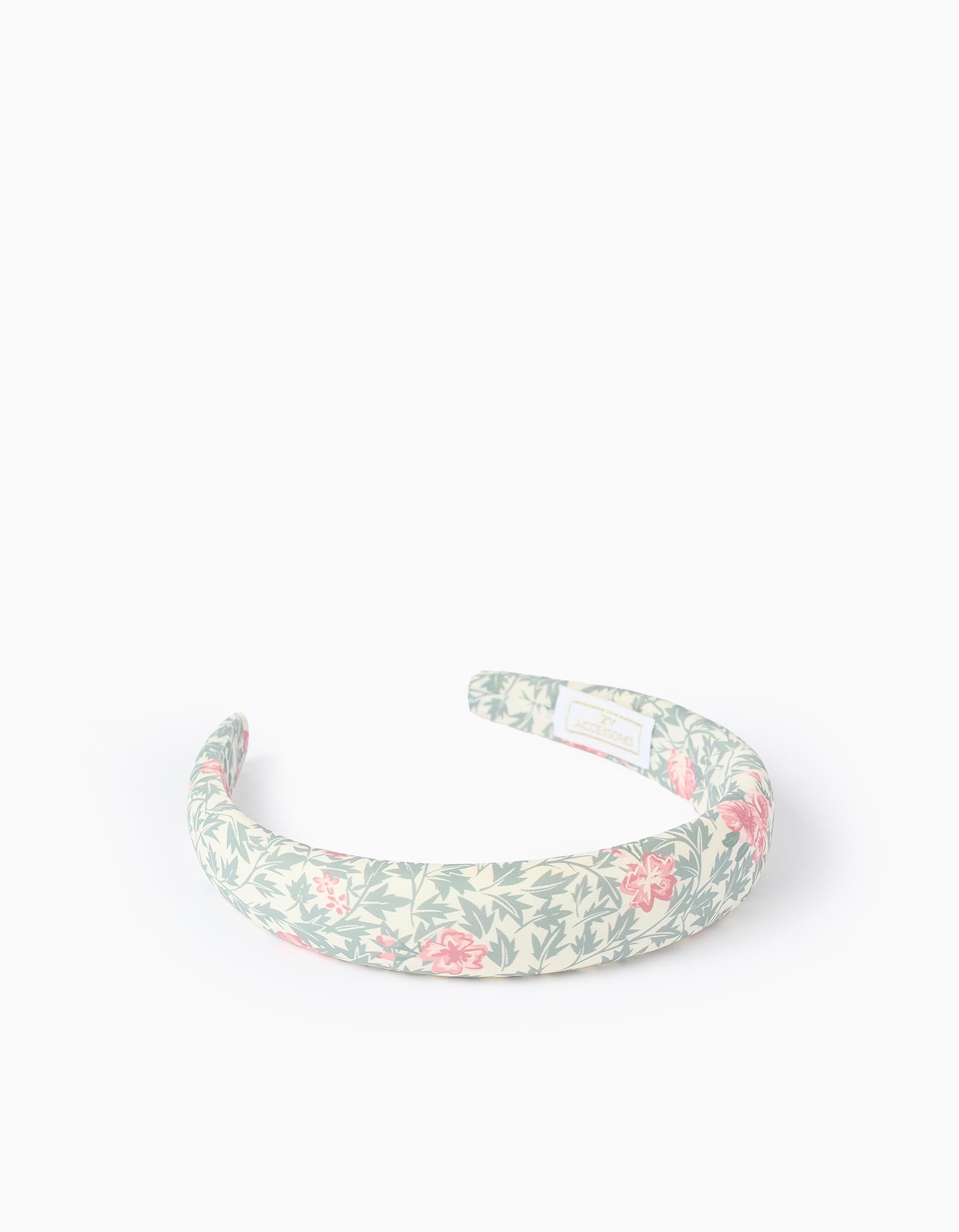 Diadema Acolchada Floral para Bebé y Niña, Beige/Verde/Rosa