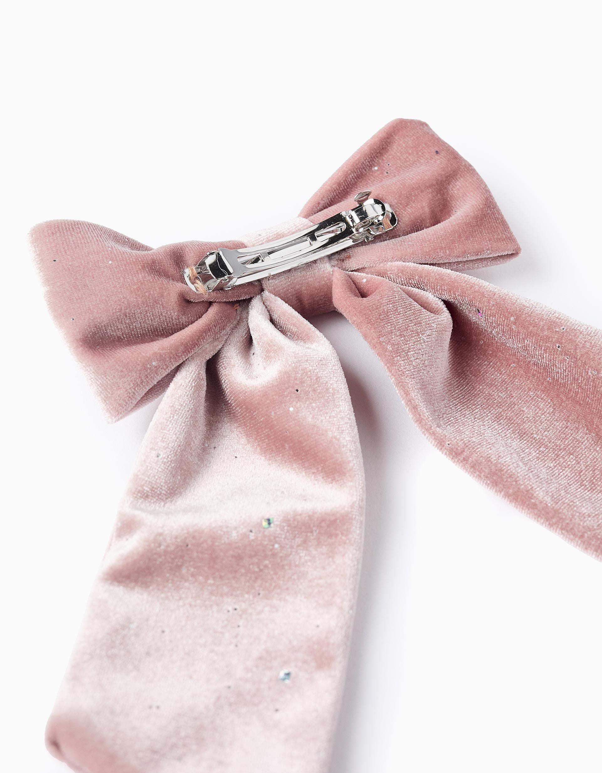 Hair Clip with Velvet Bow and Sparkles for Babies and Girls, Pink