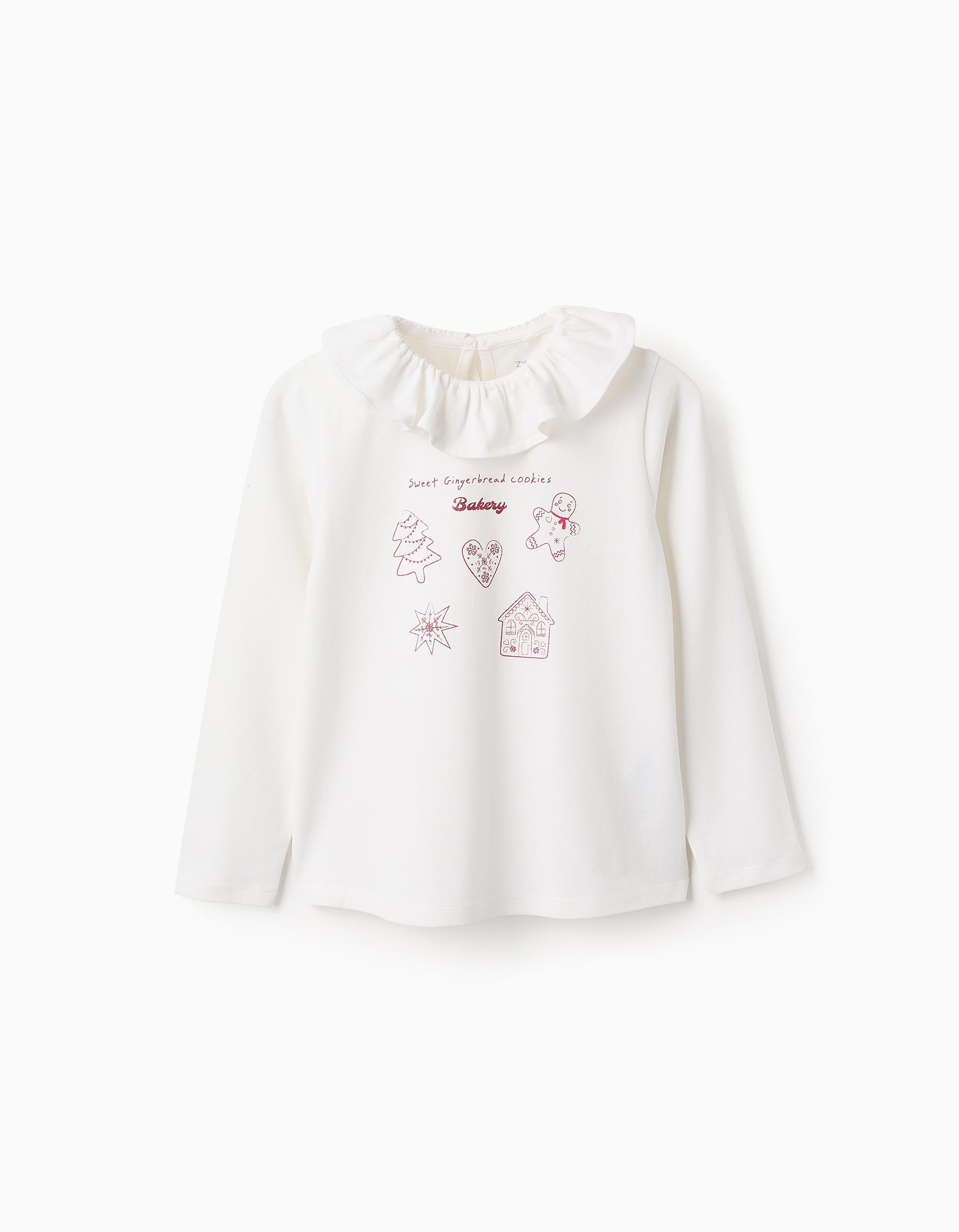 T-shirt with Ruffles and Glitter for Girls 'Cookies', White