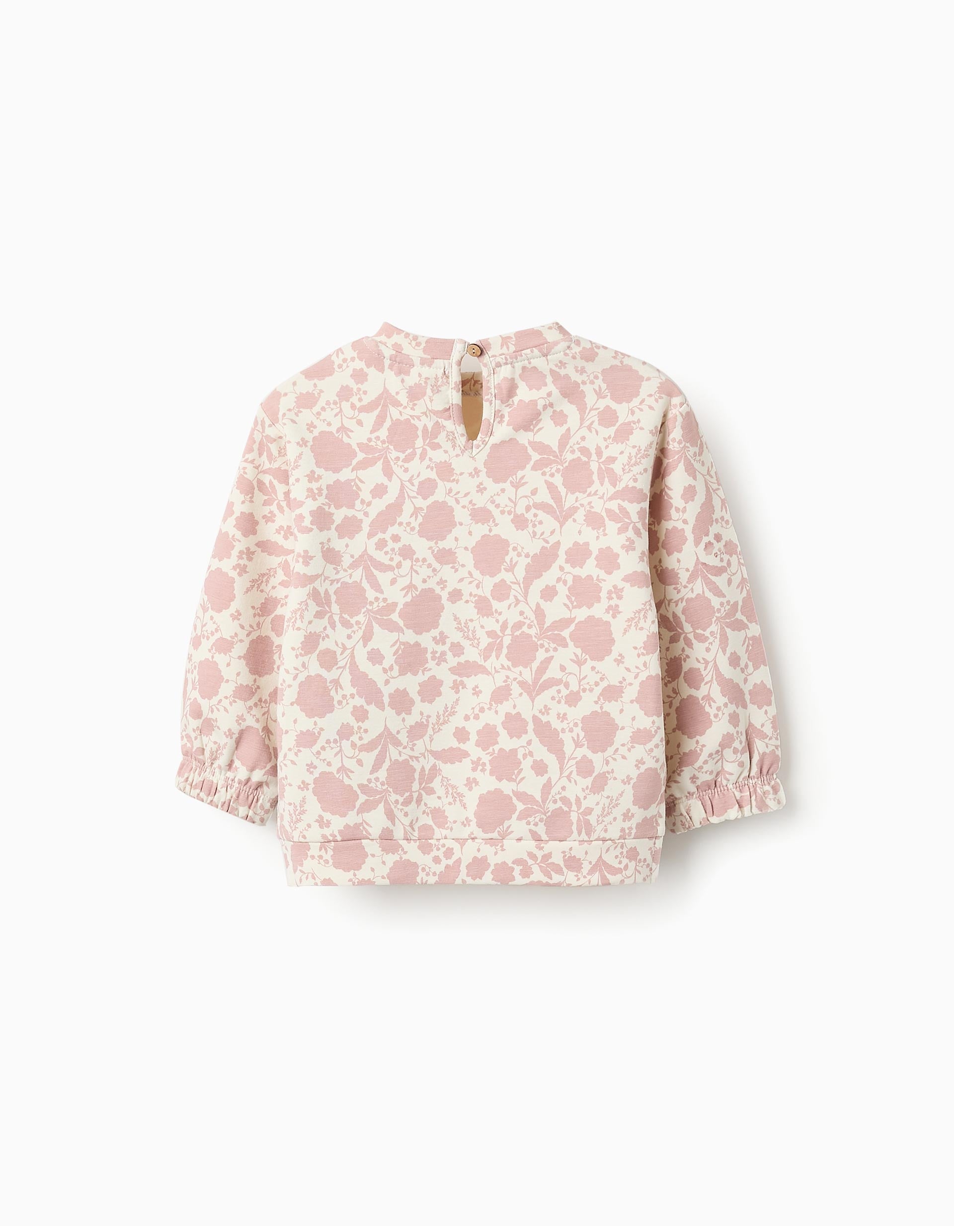 Sweat Floral Cardada para Bebé Menina, Branco/Rosa