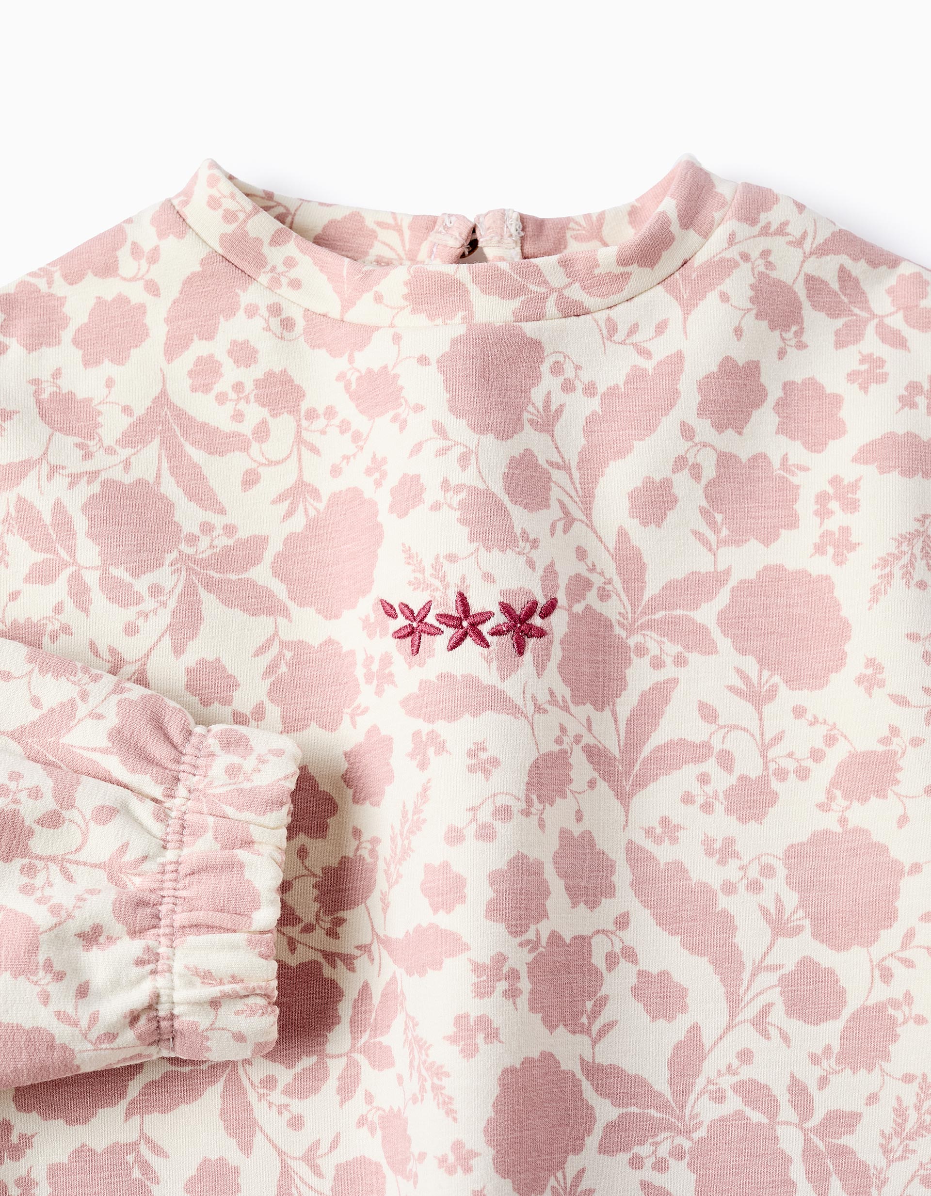 Sweat Floral Cardada para Bebé Menina, Branco/Rosa