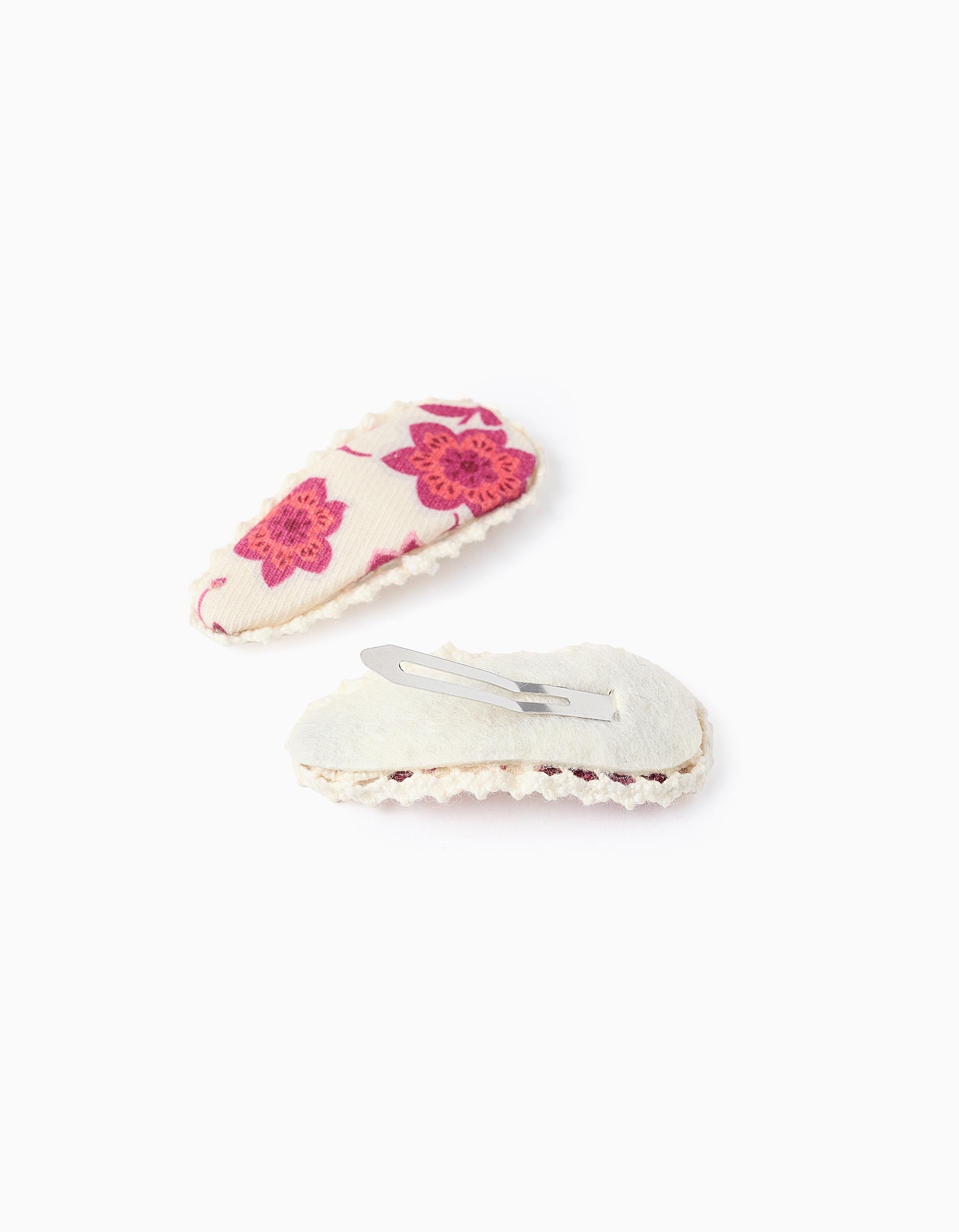 Pack of 2 Floral Hair Clips for Baby and Girls, Beige/Pink