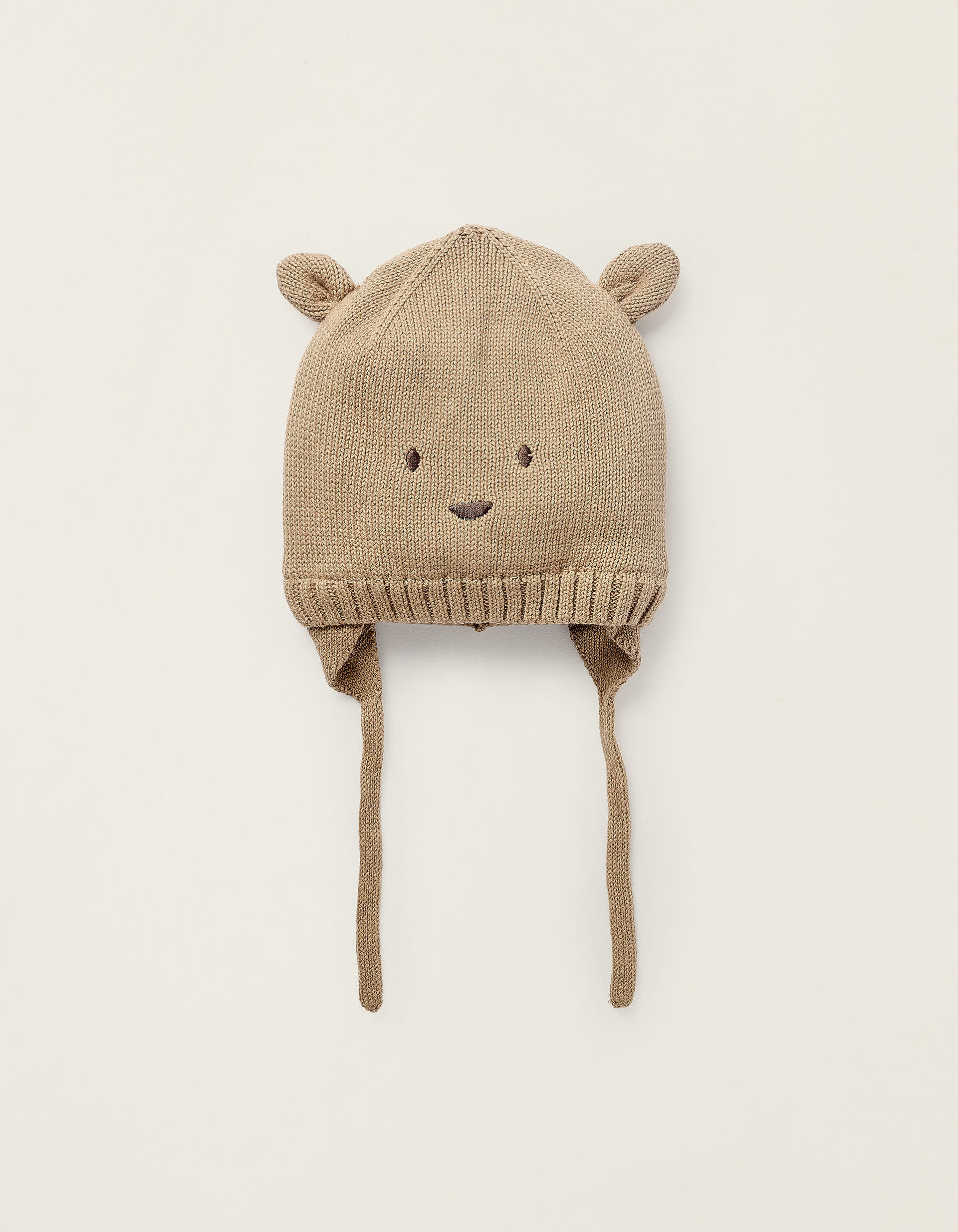 Beanie with Embroidery and Ears for Newborns, Camel