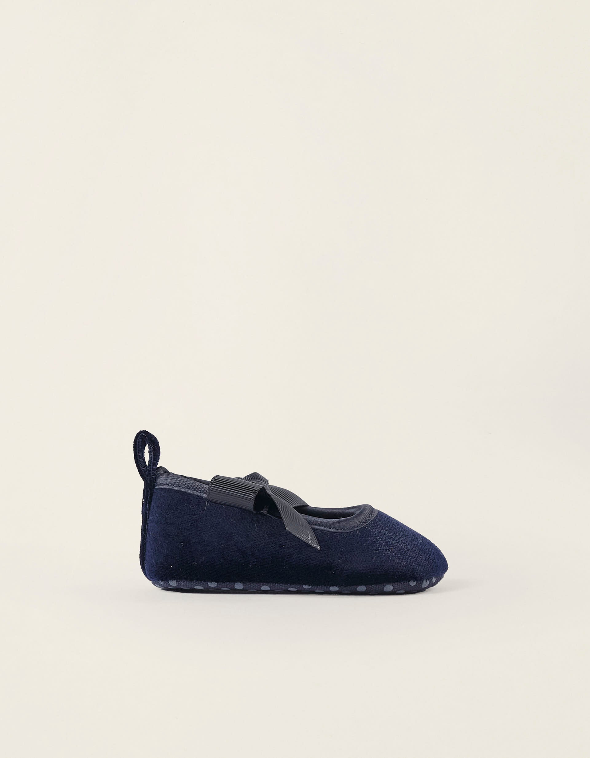 Velours Ballerina Flats for Newborn Girls, Dark Blue