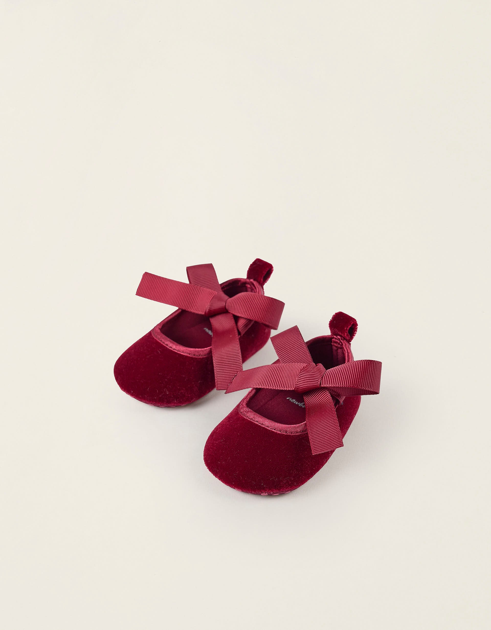 Velours Ballerina Flats for Newborn Girls, Burgundy