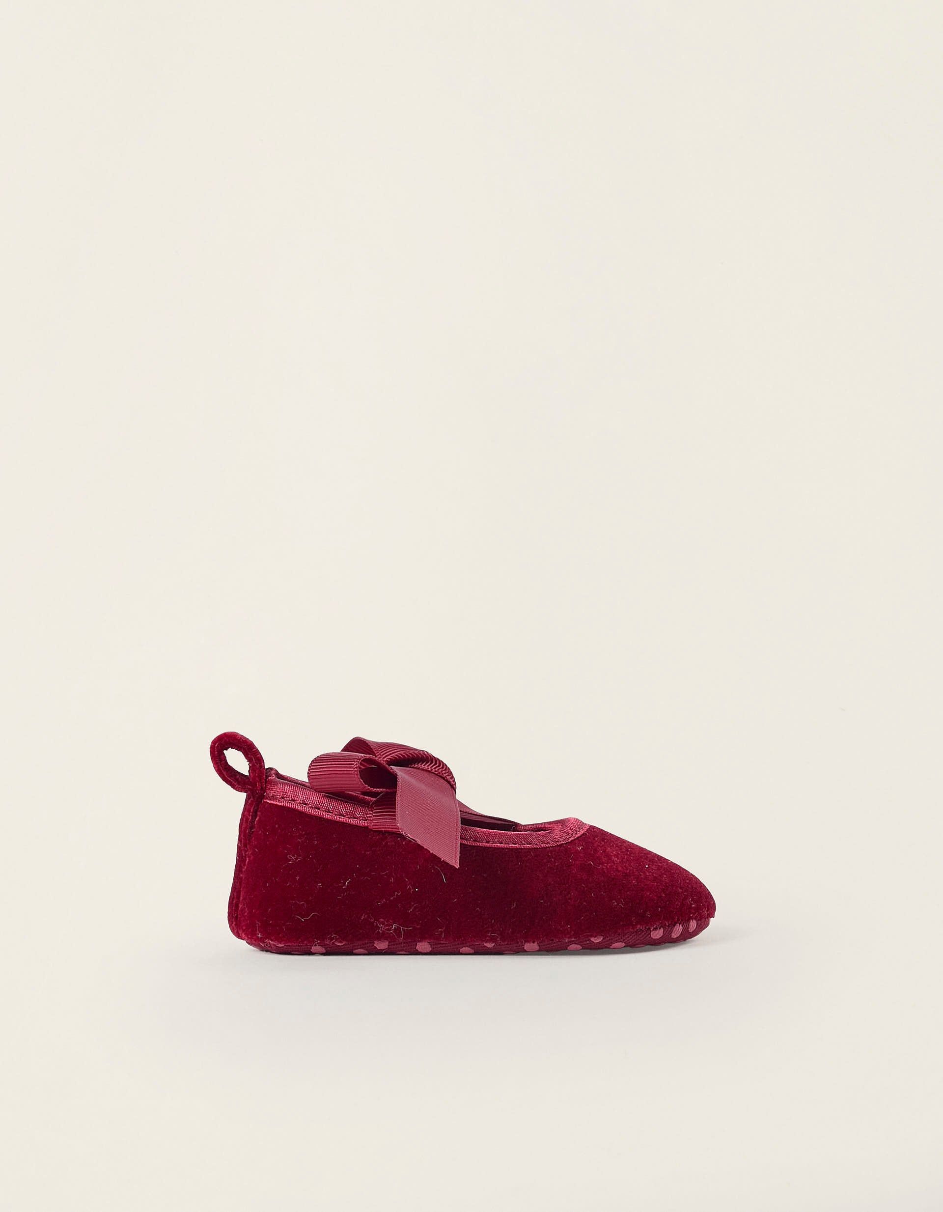 Velours Ballerina Flats for Newborn Girls, Burgundy