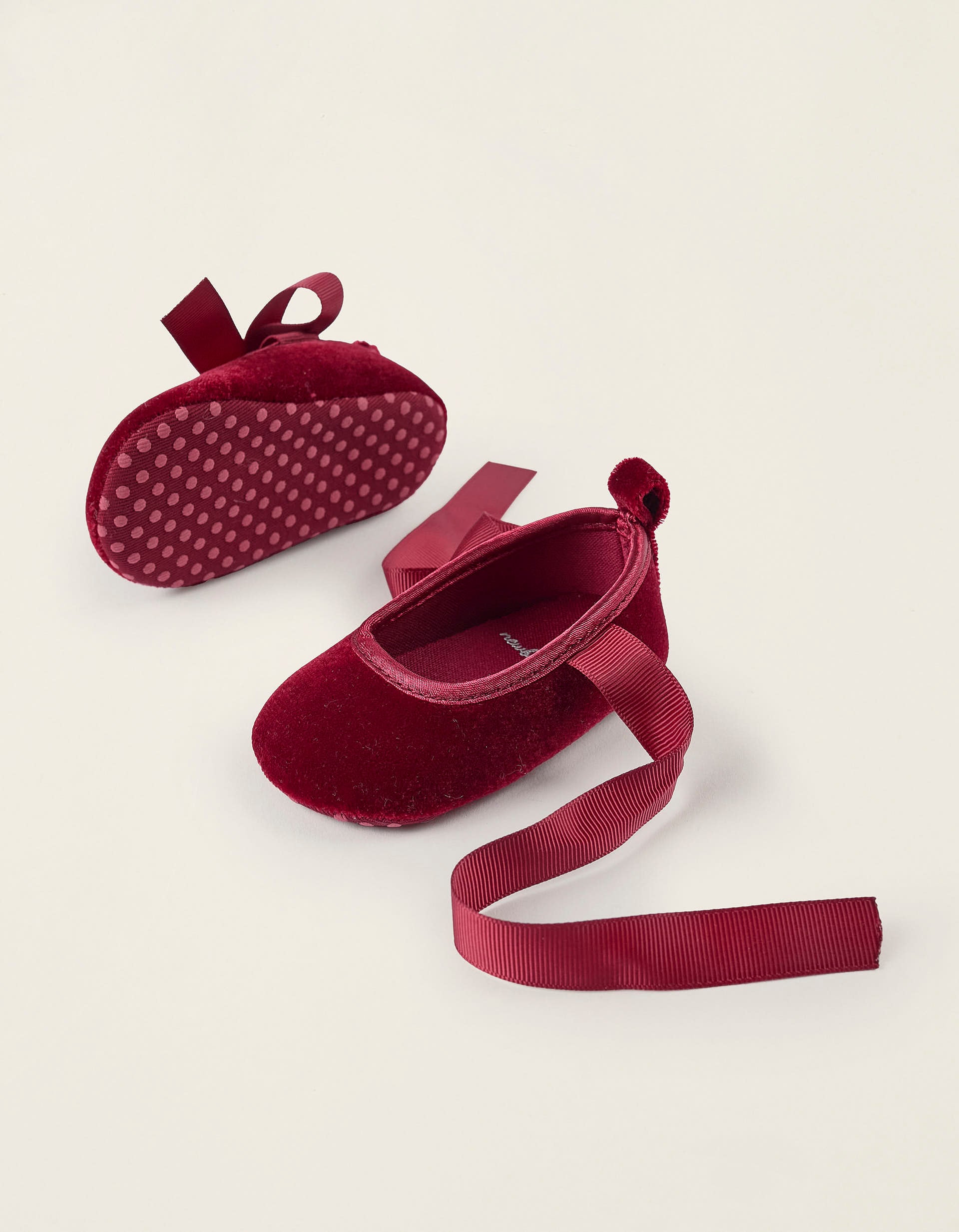 Velours Ballerina Flats for Newborn Girls, Burgundy