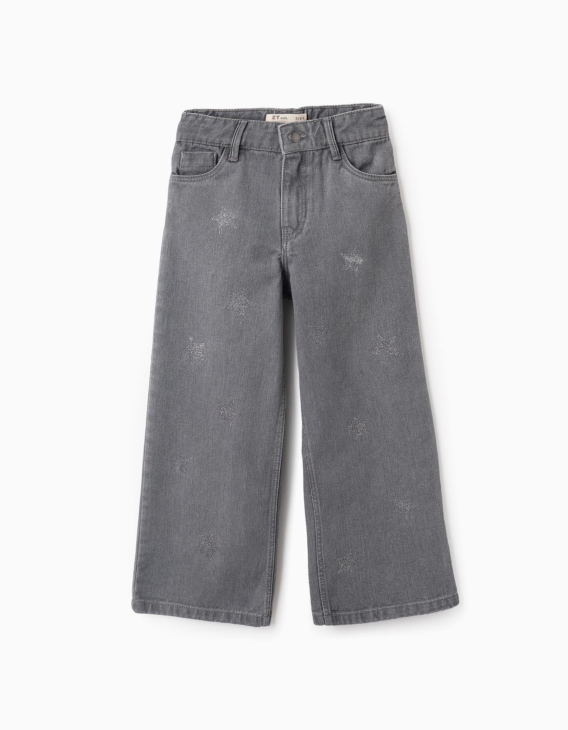 Denim Trousers with Glitter for Girls 'Wide Leg', Grey