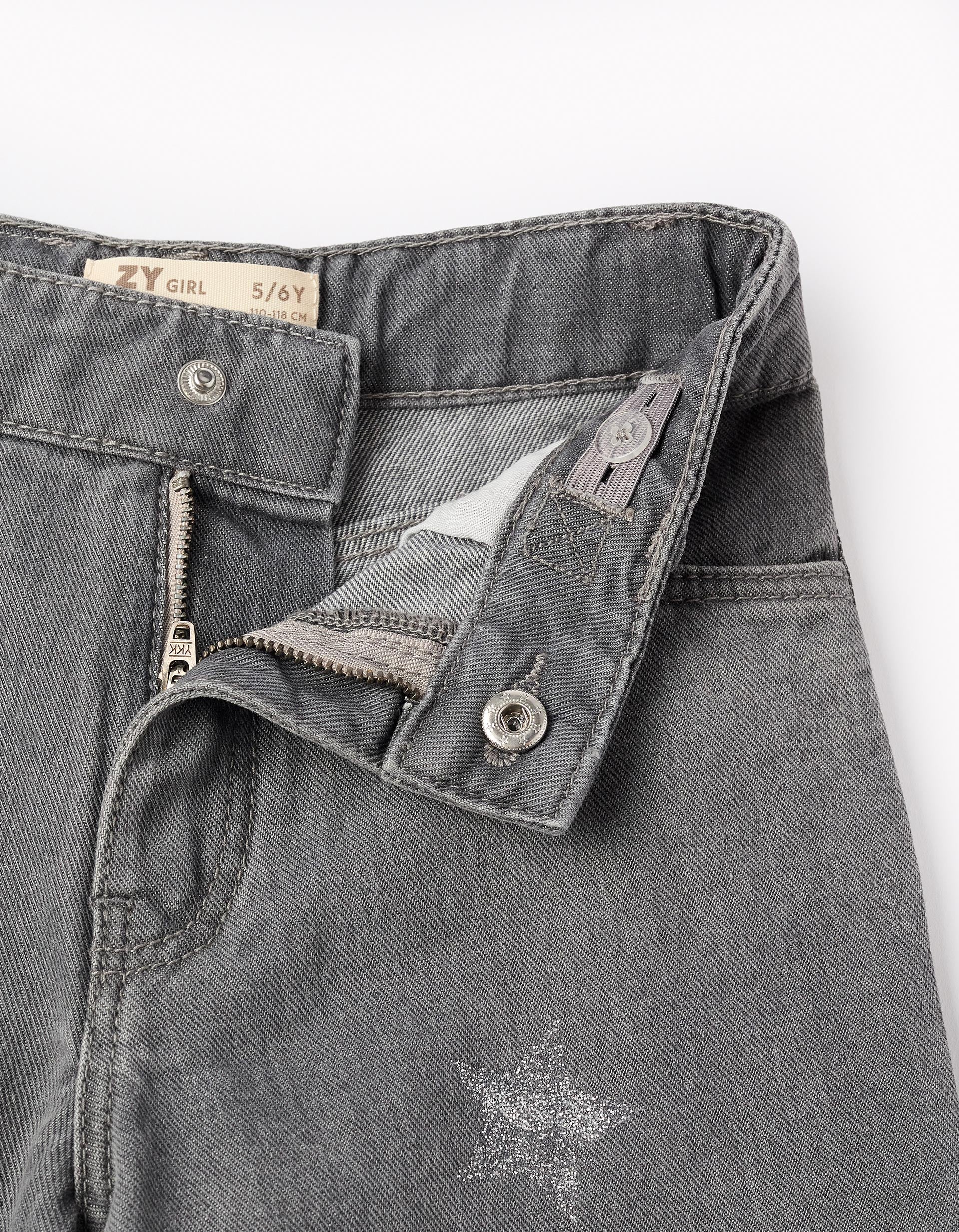 Pantalón Vaquero con Purpurina para Niña 'Wide Leg', Gris