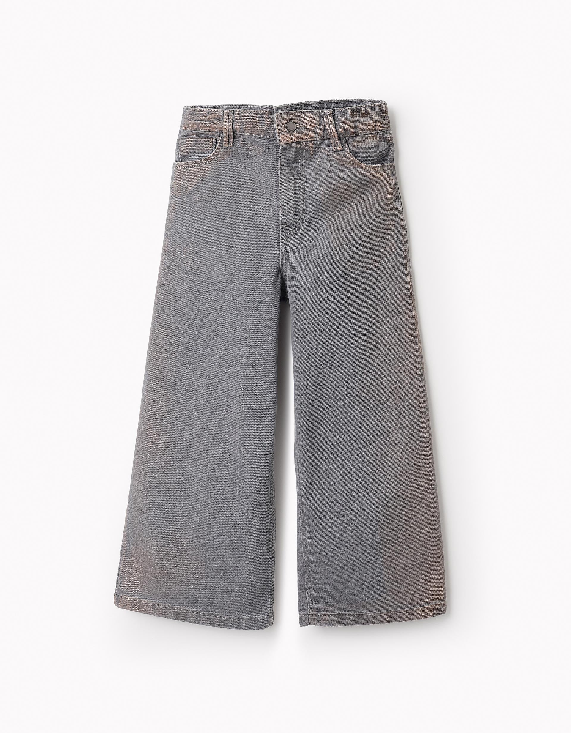 Pantalón Vaquero con Brillo para Niña 'Wide Leg', Gris