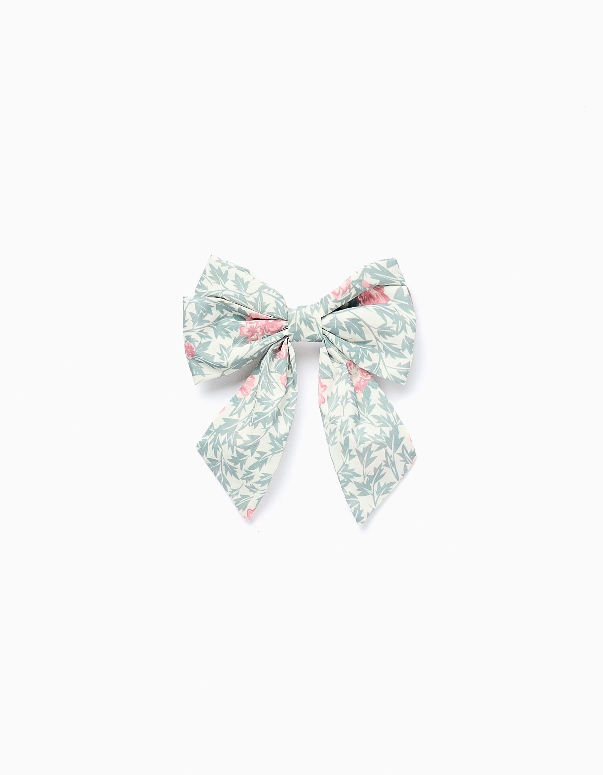 Hair Slide with Floral Bow for Baby Girls, Beige/Green/Pink